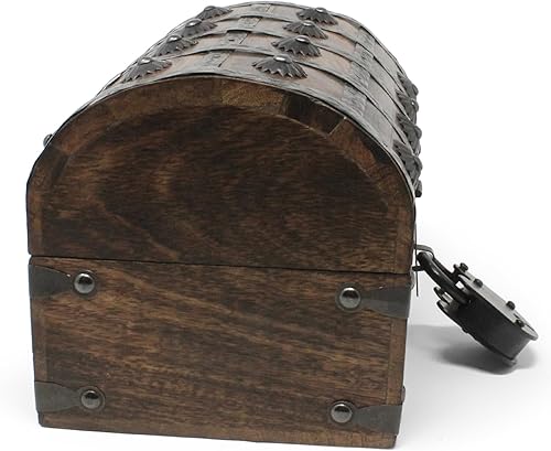 Miniatura 3 de Nautical Cove Cofre del tesoro de madera con forro acolchado de terciopelo y cerradura antigua con llaves de esqueleto (pequeño 8 x 6 x 6)  Cofre