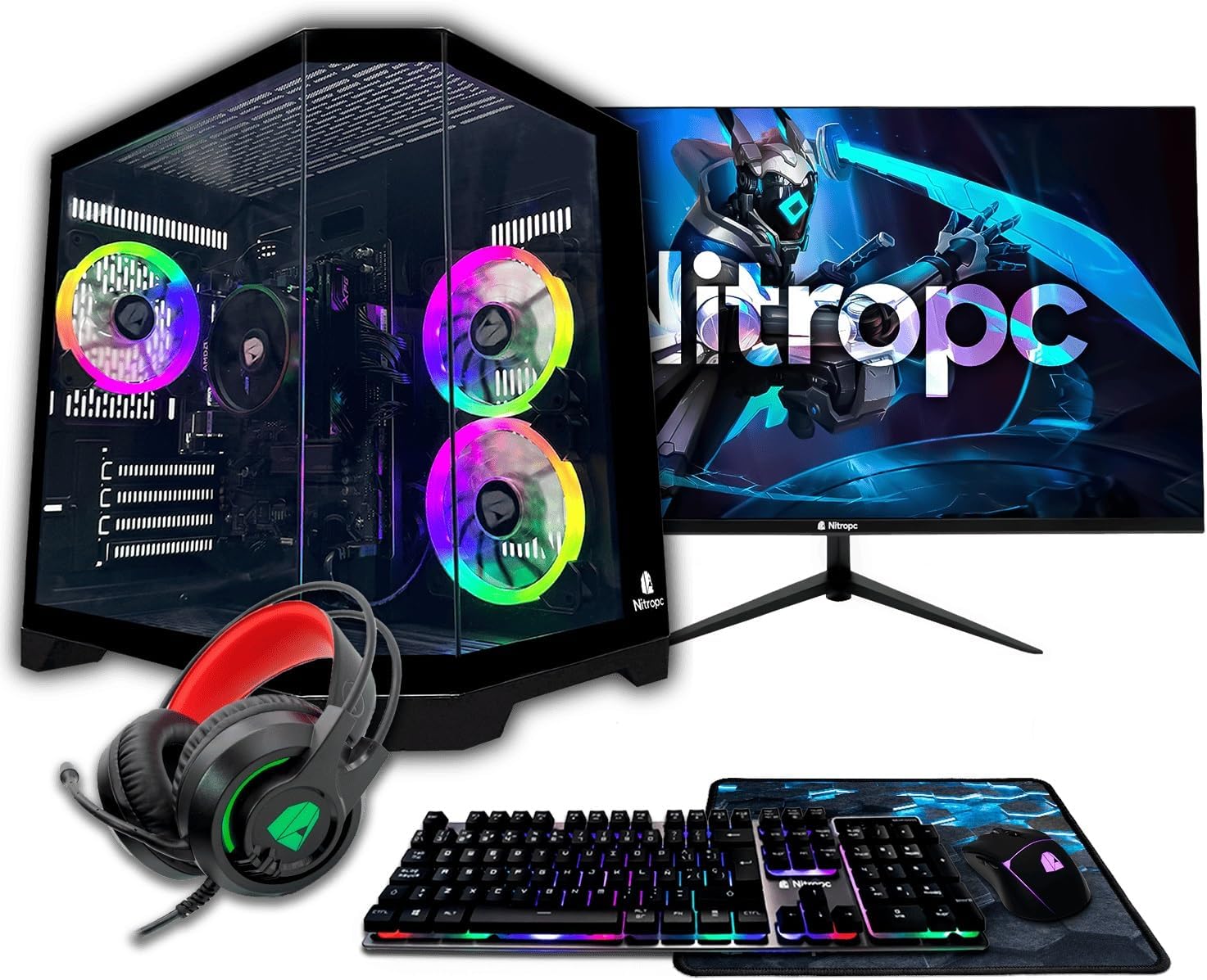 NitroPC Pack Bronze – PC Gaming Complet Ryzen 5 5655G 16Go RAM 512Go SSD Écran 24&Prime; Bundle Clavier Souris Casque