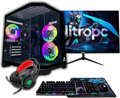 NitroPC - Pack Avanzado | PC Gaming Completo (AMD Ryzen 3 3200G, RX Vega 7, RAM 8GB, 480 GB SSD, Windows 11 Pro| WiFi, Monitor 24", Teclado, ratón, Auriculares) Ordenador sobremesa (Negro)