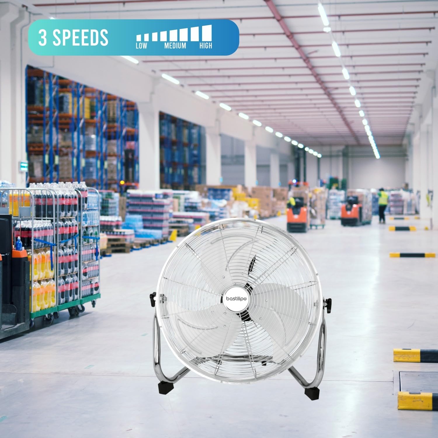 Bastilipo Mediterraneo Circolatore da 45 cm, testa orientabile, 120 W, Cromo, 3 velocità, cromato