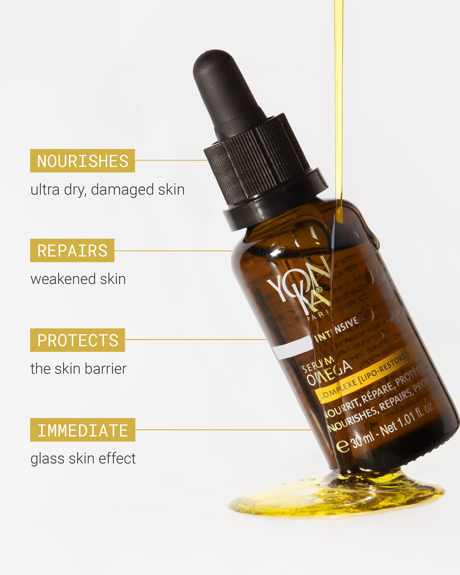 YONKA PARIS Serum Omega | Oil in Serum for Dry Sensitive Skin | Omegas 3 6 9 Lipo Restore Complex | Nourishes and Soothes Reactive Skin | Vegan Dermatologist Tested | Made in France