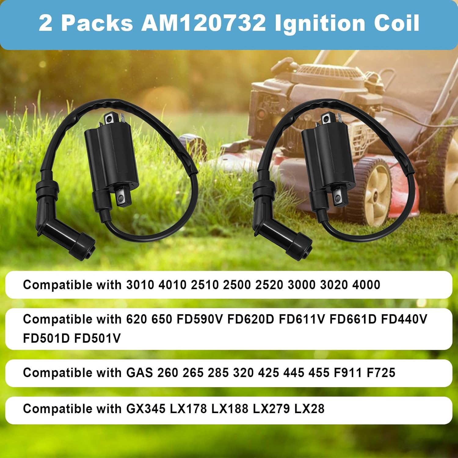 2PCS AM120732 Ignition Coil Compatible with Mule 3010 4010 2510 2500 KAF 620 650 FD590V FD620D FD501D GAS 285 320 425 445 455 F911, Replaces 21121-2083 21121-2064 21121-2092 21121-0029 Vulcan Coil