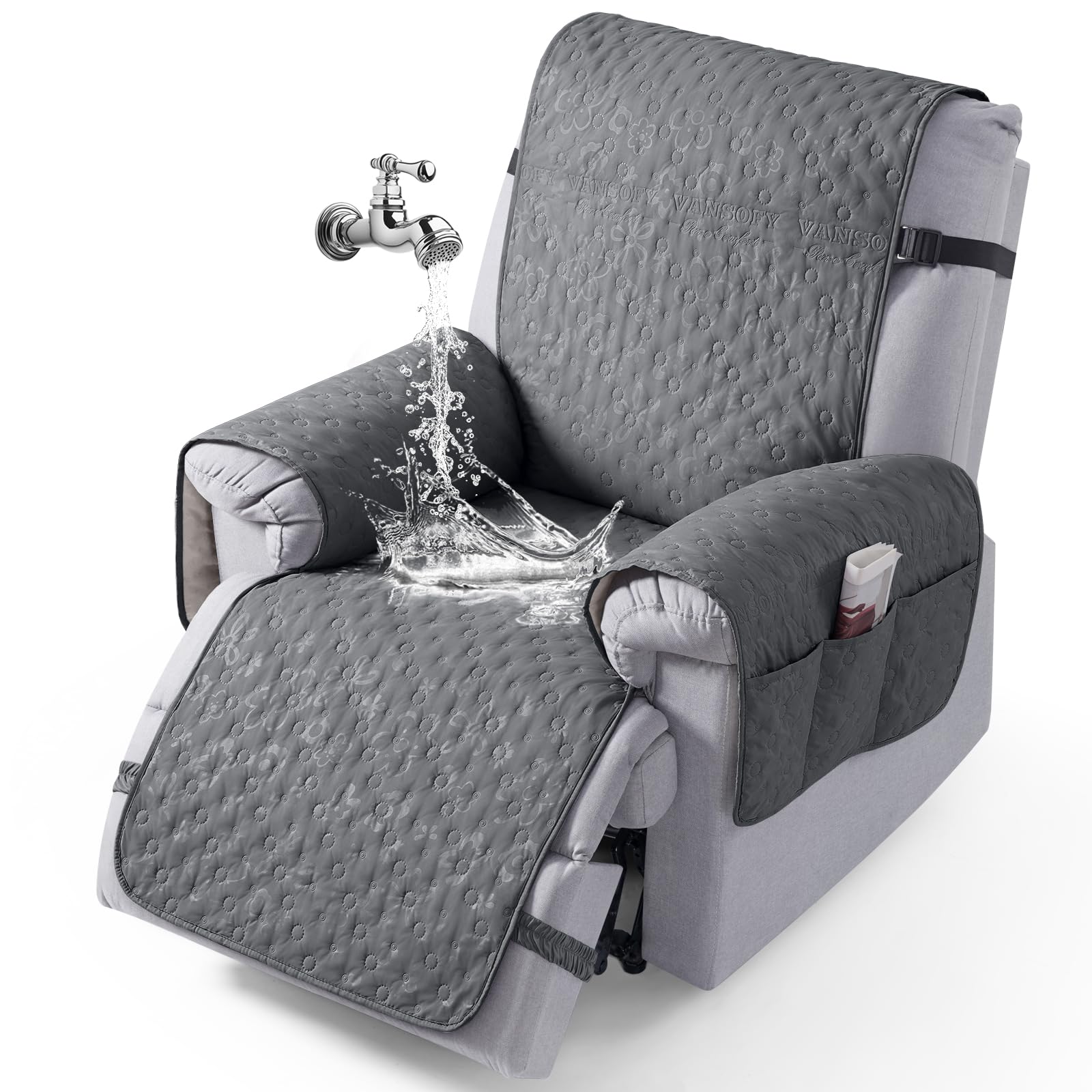 Photo 1 of VANSOFY 100% Waterproof Recliner Chair Cover, Recliner Cover with Non-Slip Granule, Washable Reclining Chair with Pocket Furniture Protector for Kids, Pets(Dark Gray, 20")