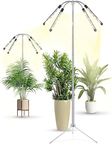 Luces de cultivo para plantas de interior de espectro completo con soporte de trípode desmontable, soporte ajustable de altura de 10 a 55 pulgadas y