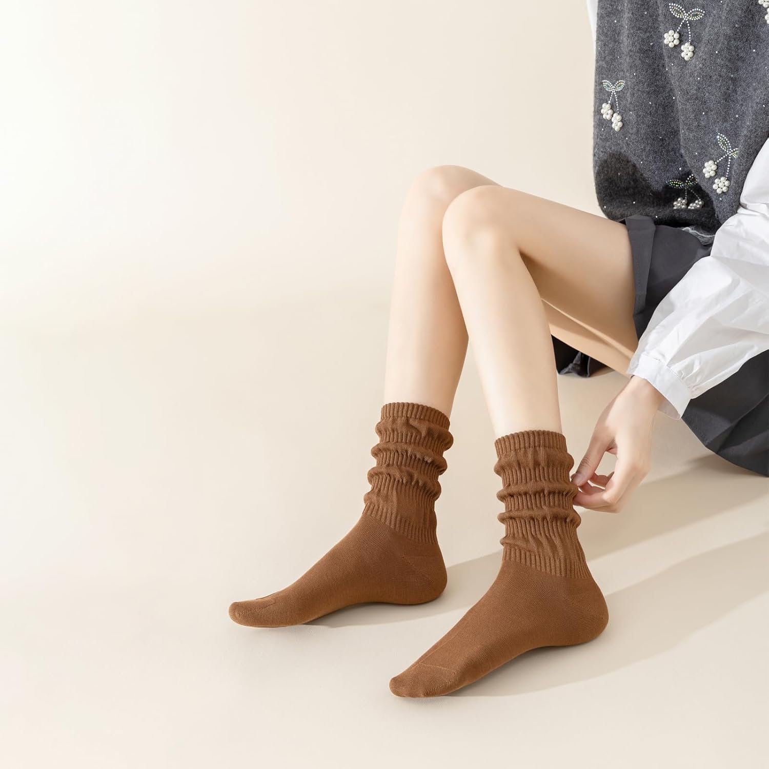 Women's Ribbed Midi Crew Socks - 95% Cotton Comfortable Ankle Socks, Versatile Slouch Fold Over Socks, 4pairs - Image 8