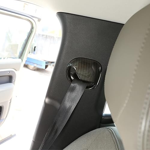 Miniatura 6 de 2 piezas de fibra de carbono ABS cromo cinturón de seguridad ajuste para Land Rover Defender 110 2020-2020 accesorios de coche (fibra de carbono)