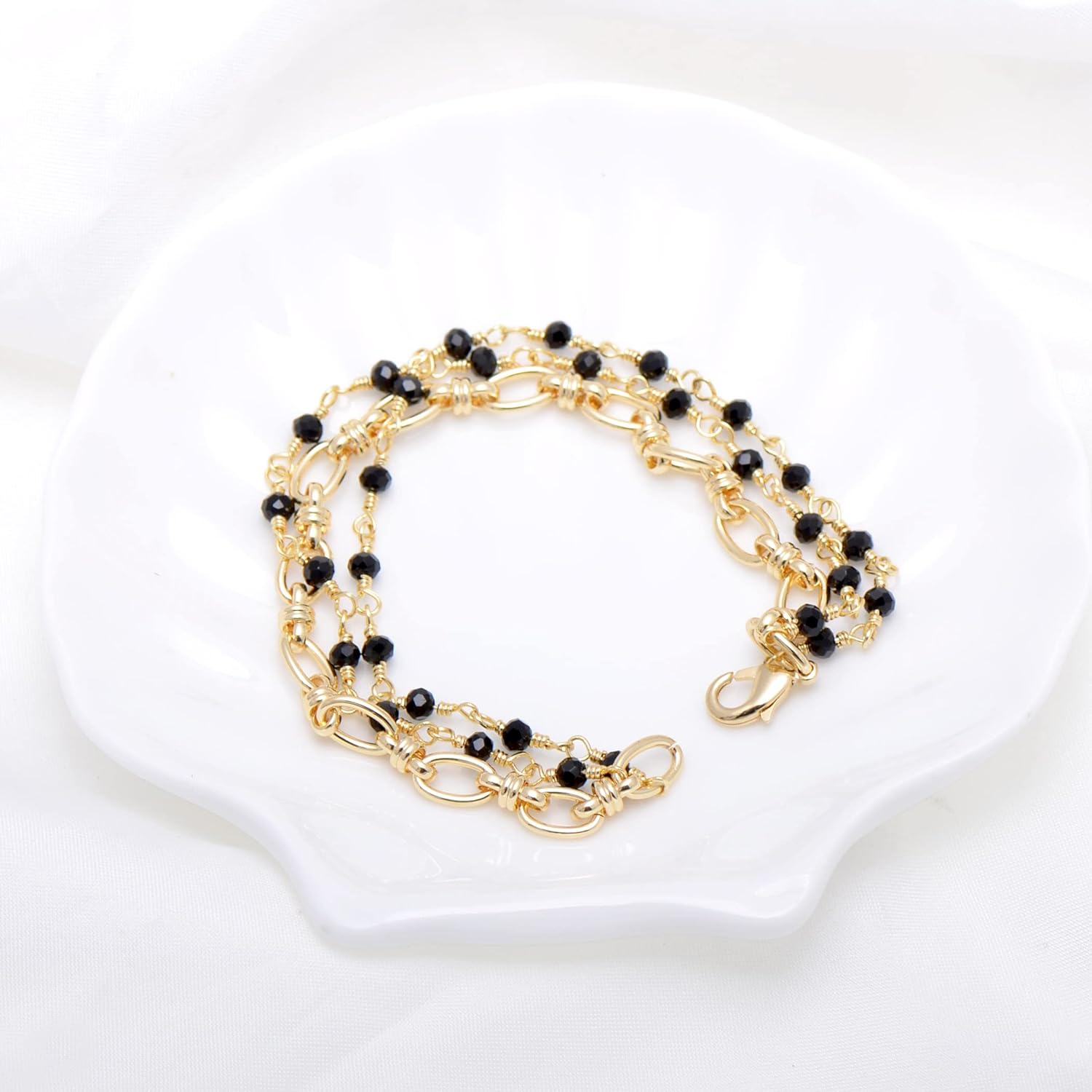 Paialco Black Onyx Wire Wrapped Triple Link Chains Bracelet for Women - Image 2