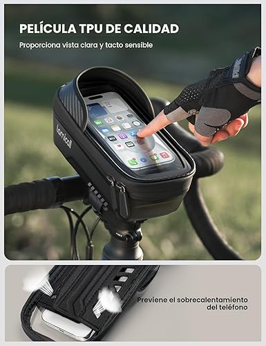 Miniatura 5 de Lamicall - Minibolso portacelular 2 en 1 para tubo superior de bicicletas, con funda-soporte impermeable apta para lluvia, desmontable en 1 segundo