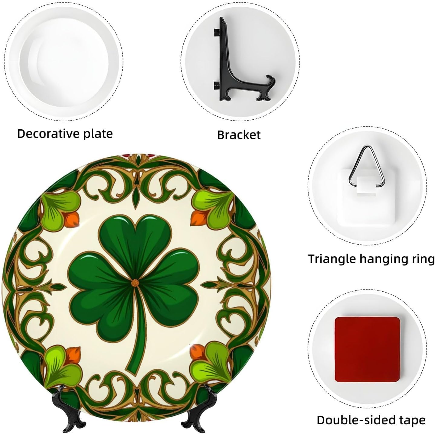 St Patricks Pattern Style Ceramic Plate Display Decorative Plate With Stand Wall Hanging Plate For Home Decor 10 Inch