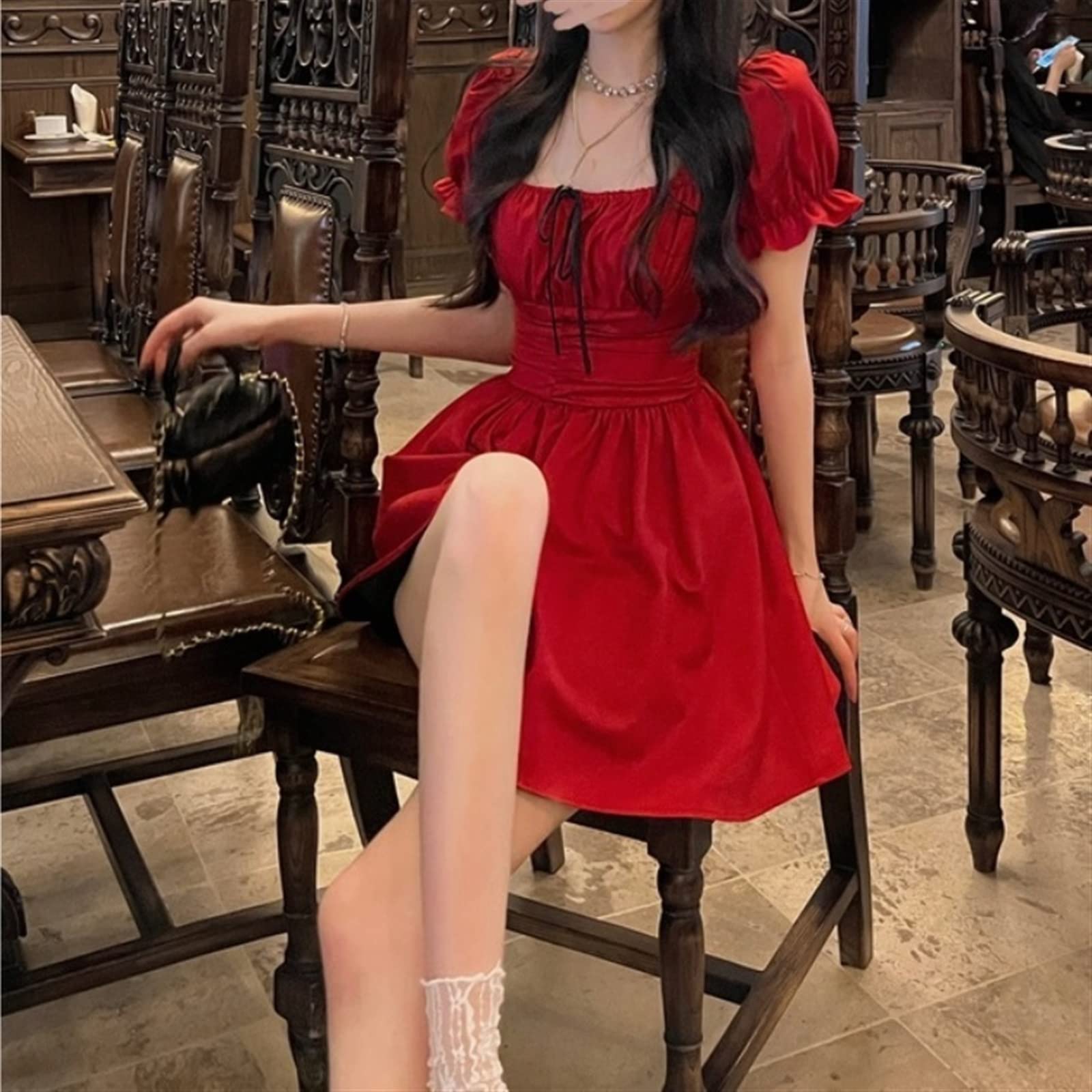 fitted lace wedding dress BNHGYTYU Summer Dress For Women Red Dress Women Casual Short Sleeve Dress  Female Autumn Elegant Dress Fashion(L): Buy Online at Best Price in UAE