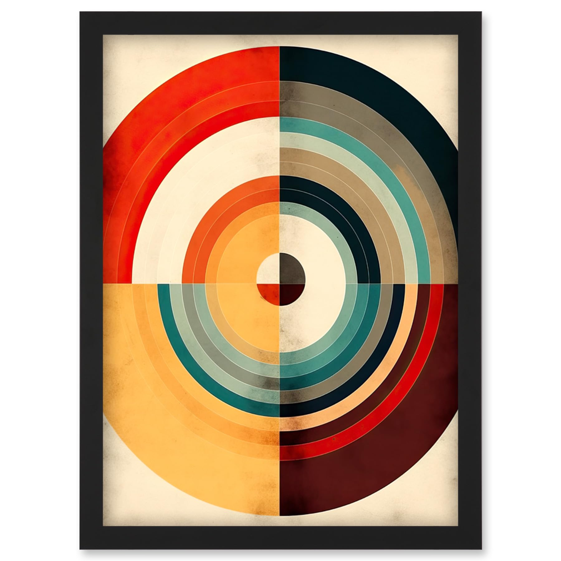 Artery8 Concentric Circles Bauhaus Style Minimal Colourful Vintage Artwork Framed Wall Art Print A4