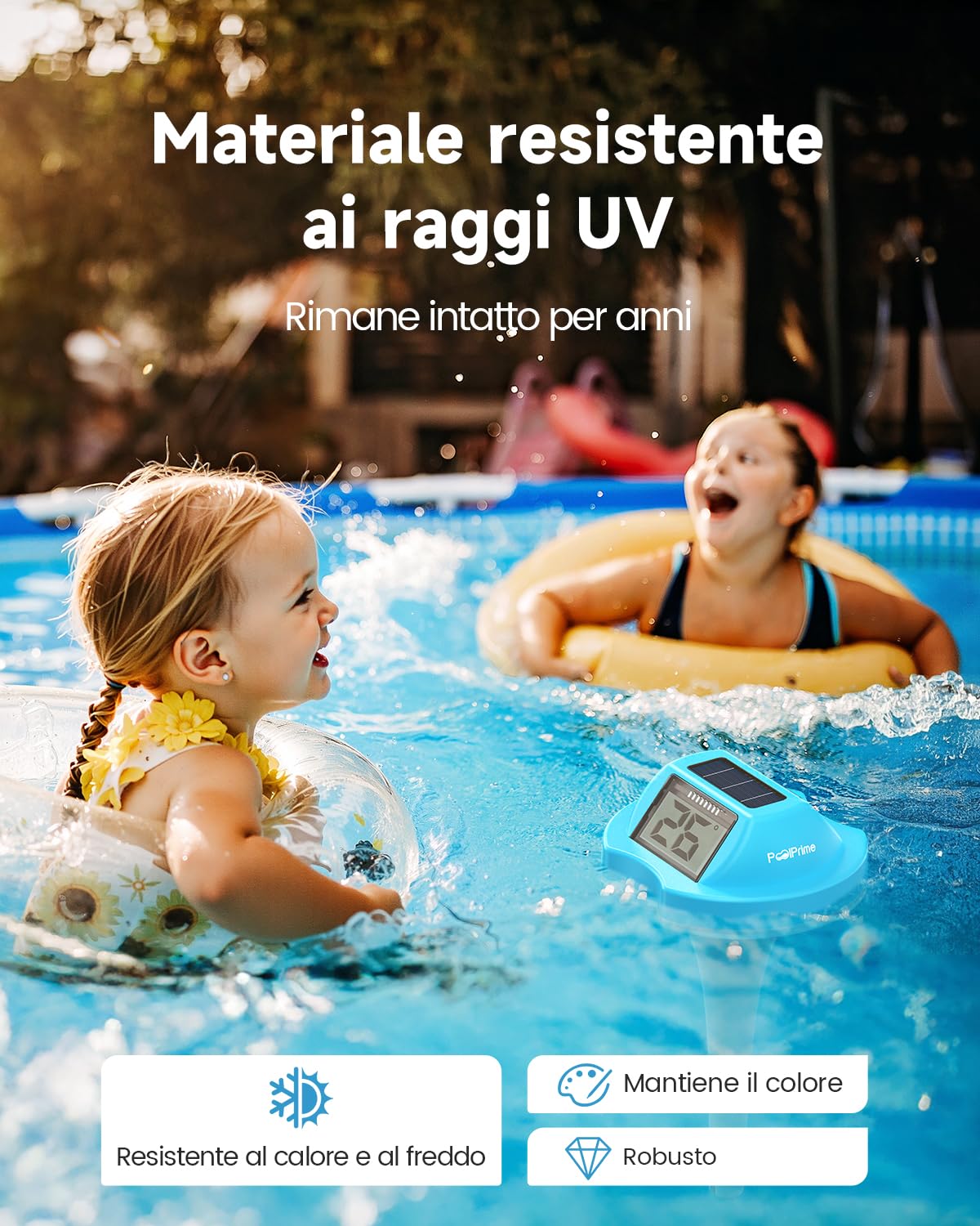 Termometro Piscina a Doppio Schermo, Lettura Facile, Termometro Per Piscina Galleggiante con Display Digitale, Impermeabile IPX7 per Vasche Idromassaggio, Vasche Fredde e Piscine（blu）