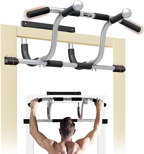 Yes4All Heavy Duty Pull Up Bar for Doorway, Solid 1 Piece Main Bar Construction, Multi Grips Pullup Bar for Home Gym Workout, No Screws Portable
