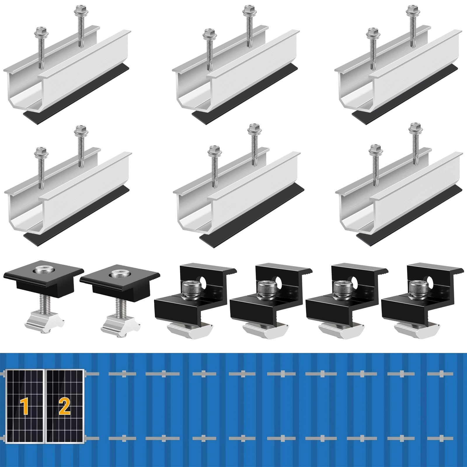 Kit De Montage Panneau Solaire BougeRV Pour Barres De Toit à Rail En T - Pour Panneaux 100W à 200W - Support Robuste Acier