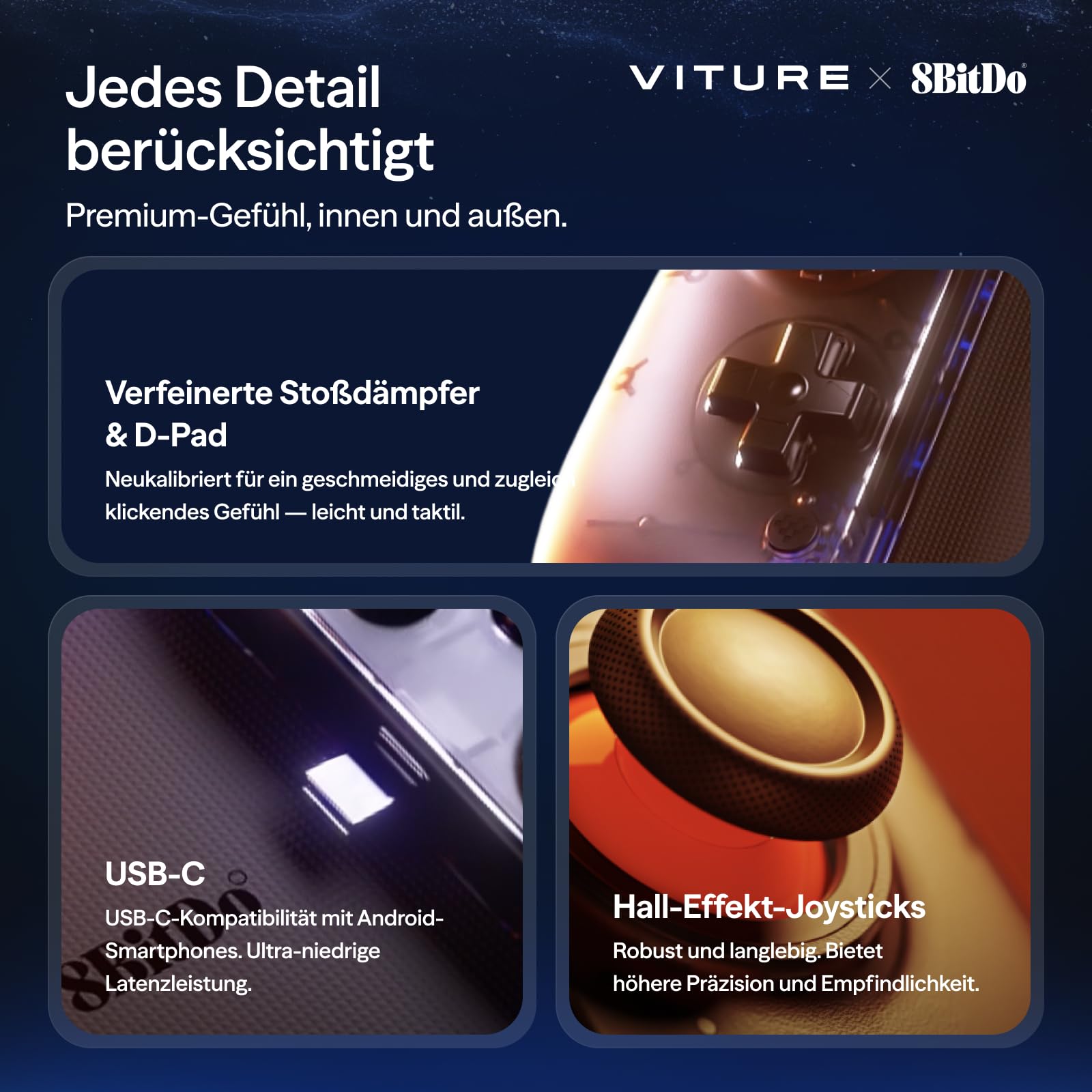 VITURE x 8BitDo Ultimativer Mobile Gaming Controller - Weltneuheit für XR-Brillen | USB-C Anschluss für minimale Latenz, Hall-Effekt-Sticks, Aufladen während des Spielens, Pro Performance für Android