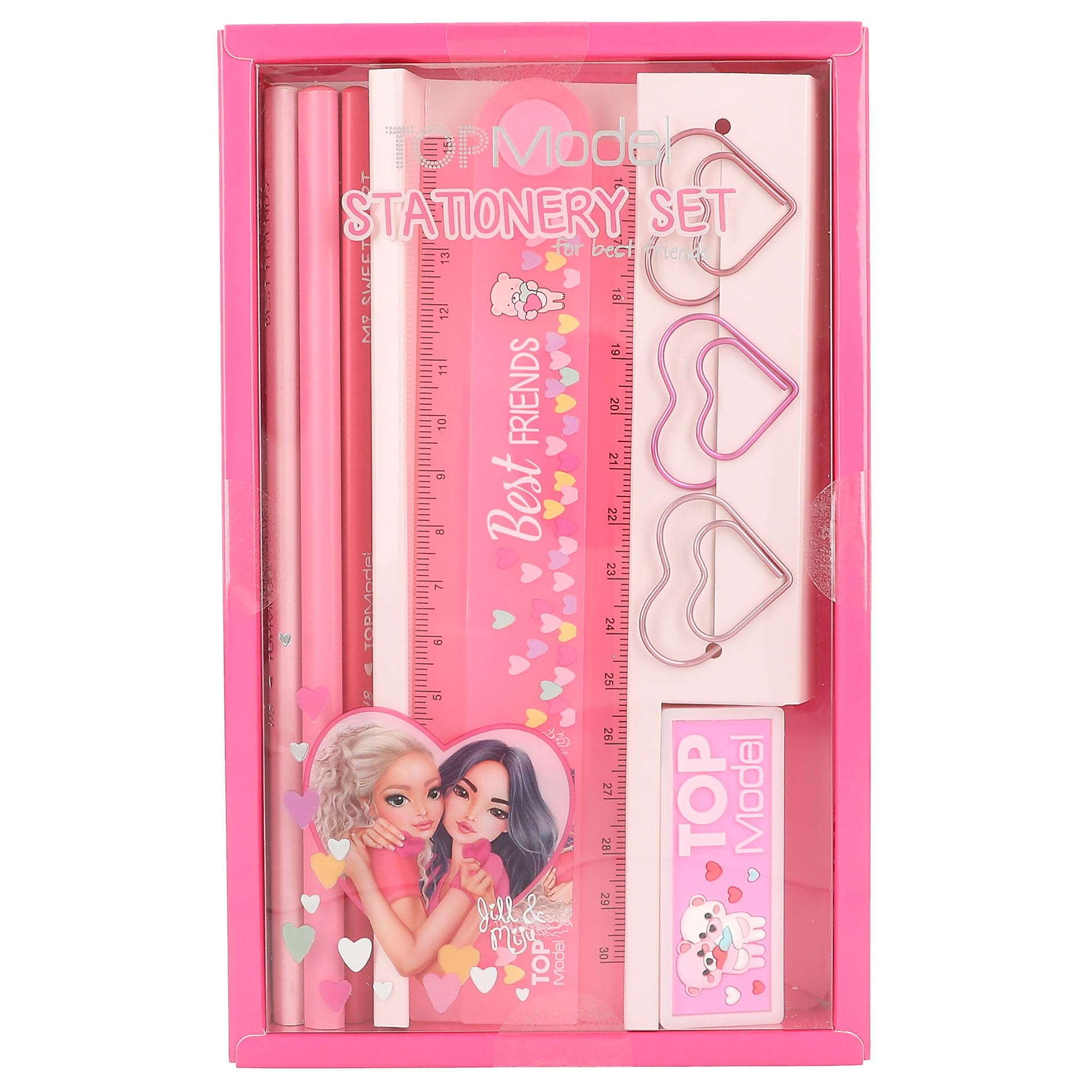 Depesche 12857 TOPModel Stationery Set in Pink with Patterns and Hearts Design Including Pencils, Rubber, Ruler and Much More, Multicoloured