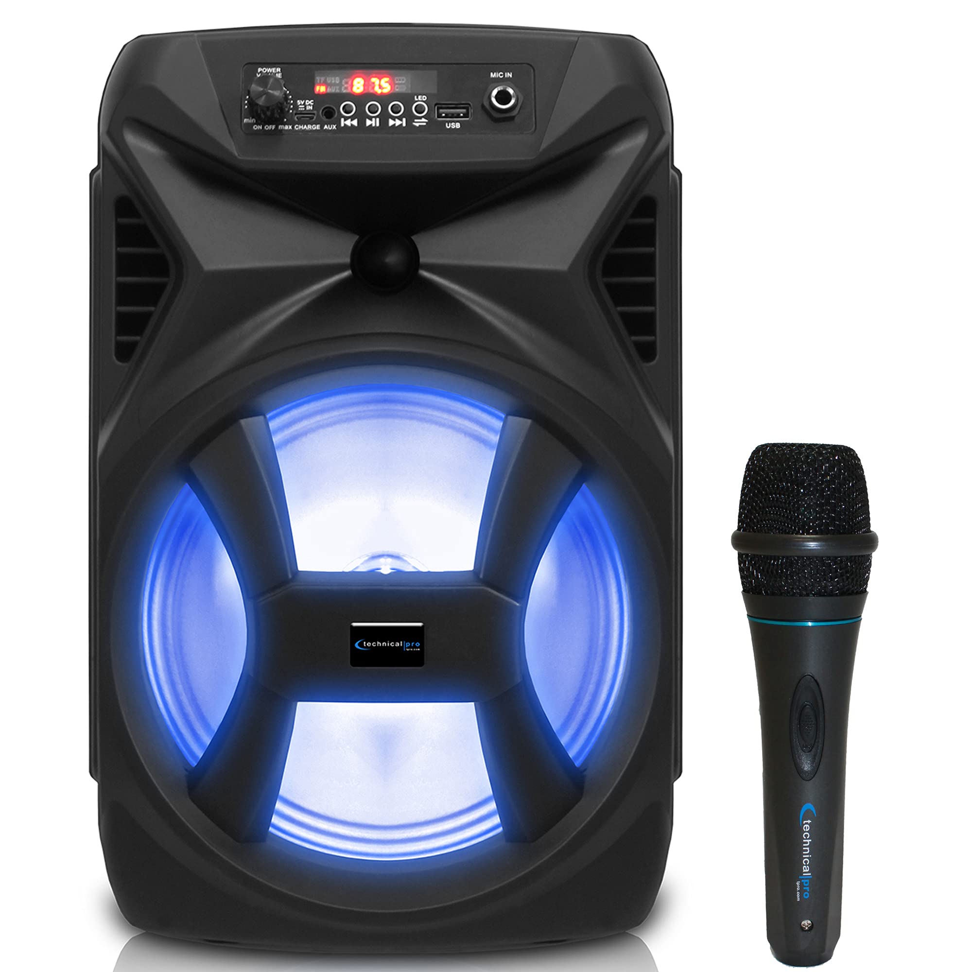 Technical Pro Altoparlante Bluetooth portatile da 20,3 cm da 500 Watt, con woofer e tweeter, stereo wireless con microfono cablato con elaborazione digitale, XLR a 1/4", microfono cablato per karaoke