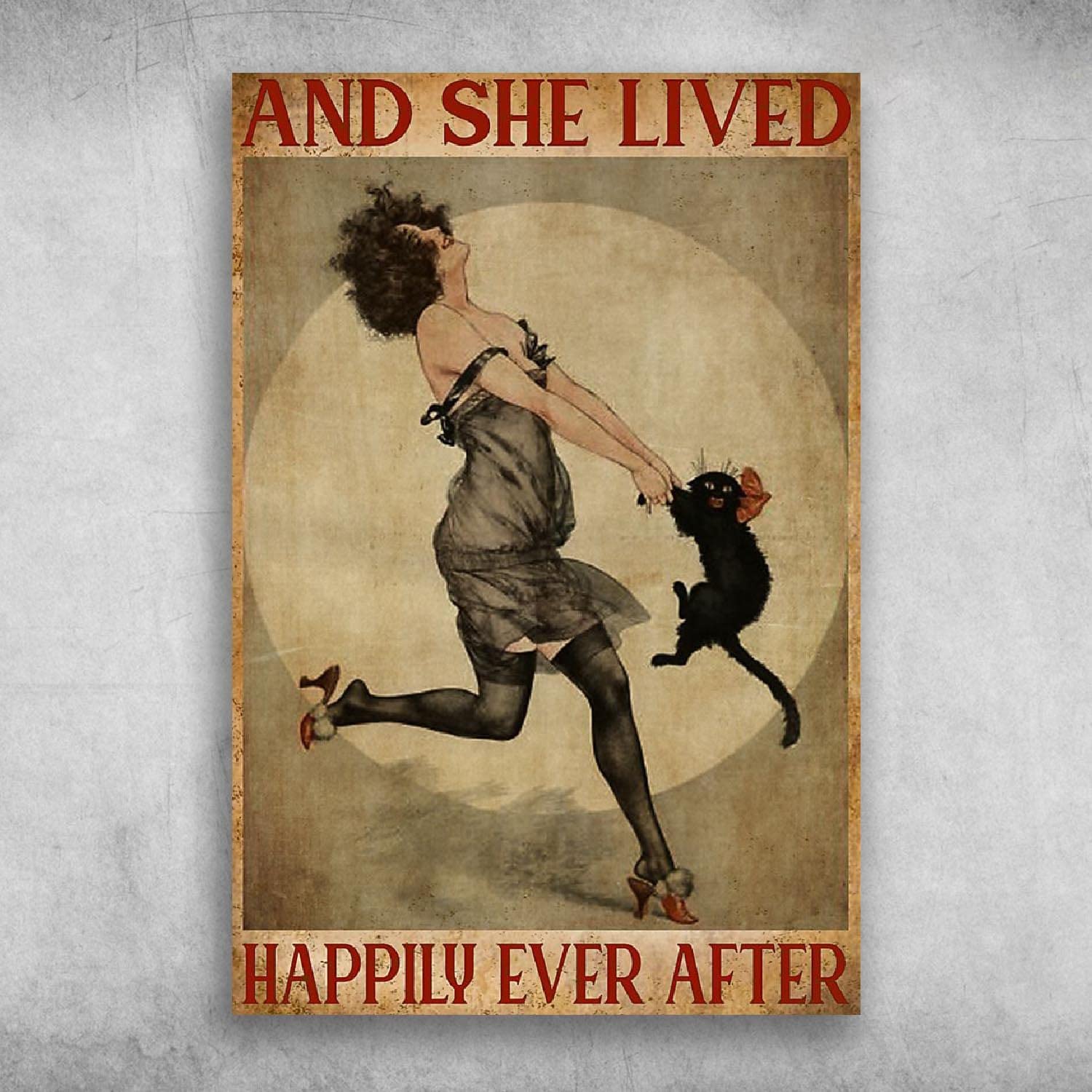 Bioprocess And She Lived Happily Ever Happily Ever After Girl And Cat Wall Art Decor Metal Sign Poster 8X12 Inches