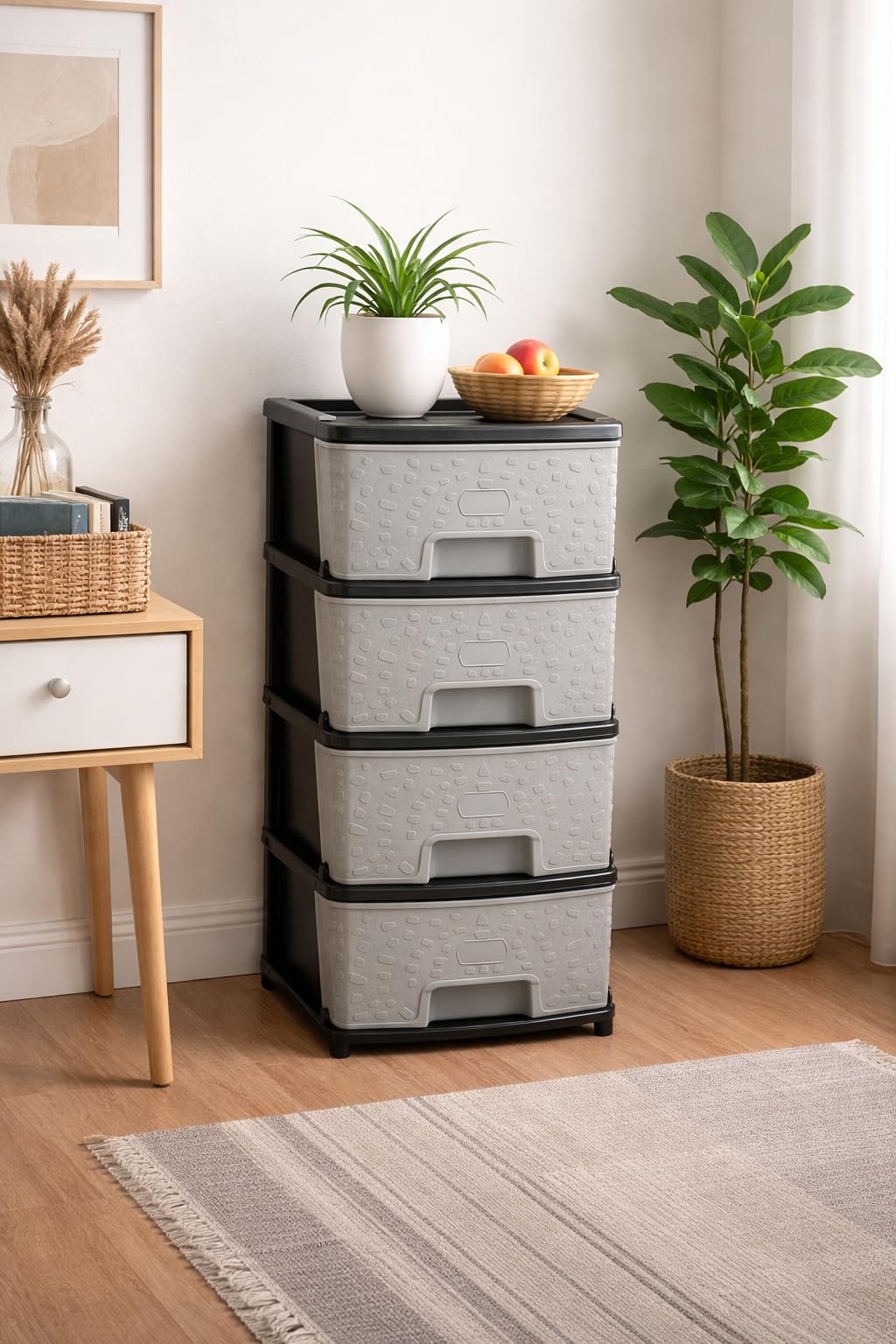 Smarttex™ Plastic Modular Drawer Storage Chest Of Drawers Organizer Storage Box, Large Stomo Racks For Multipurpose Anti-slip Shoes Organizers (Grey, 4 Layer)
