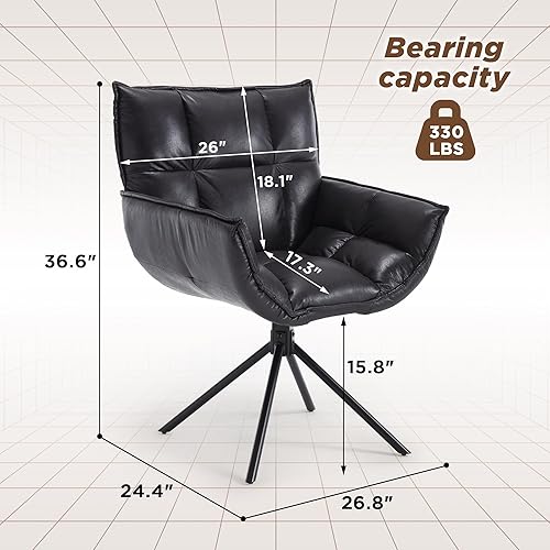 Miniatura 2 de Silla de escritorio sin ruedas, sillas de escritorio modernas de mediados de siglo giratorias de 360°, silla giratoria tapizada de piel sintética