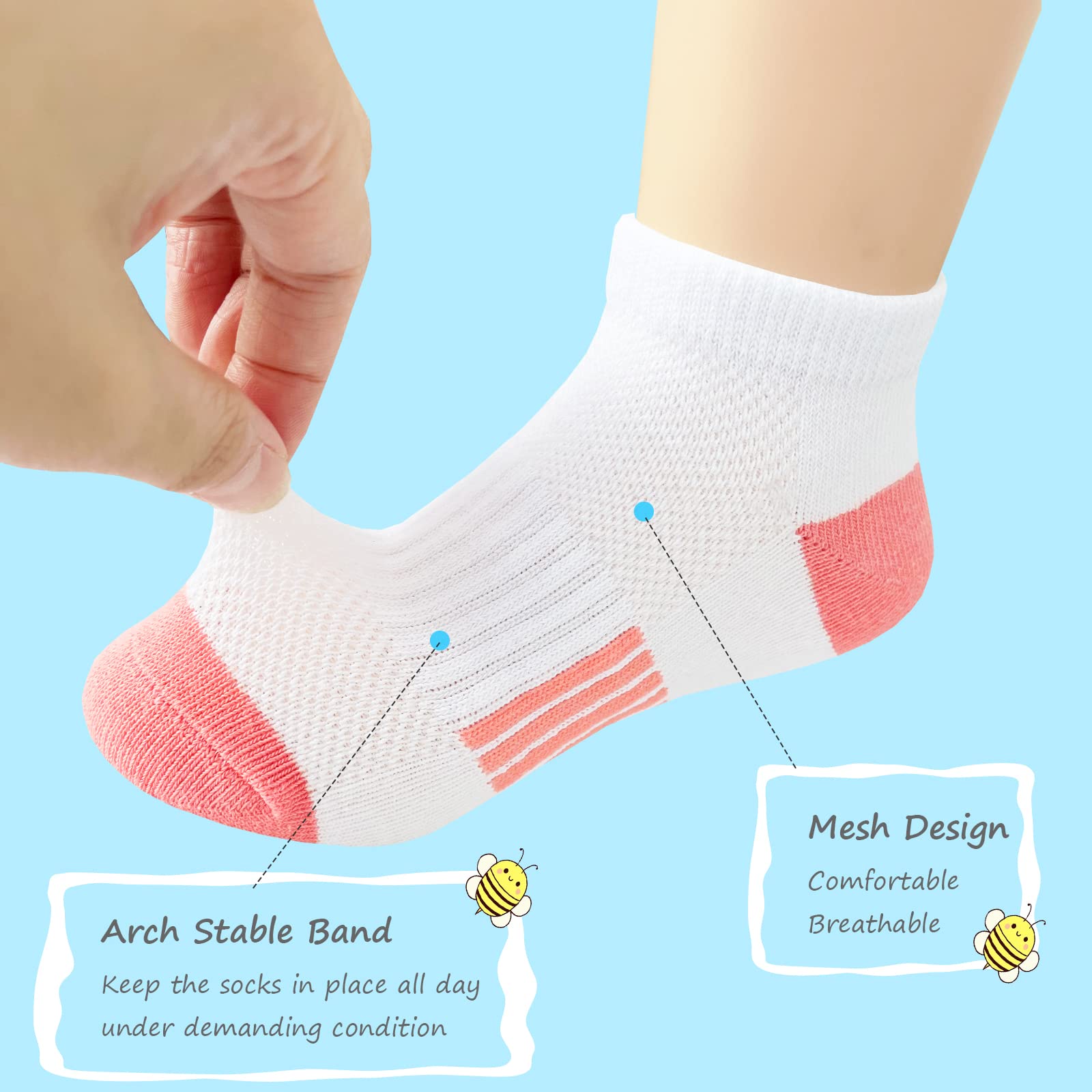 Bemeol Calcetines para niñas, 18 pares de calcetines de tobillo para niñas, calcetines deportivos suaves de corte bajo para niños
