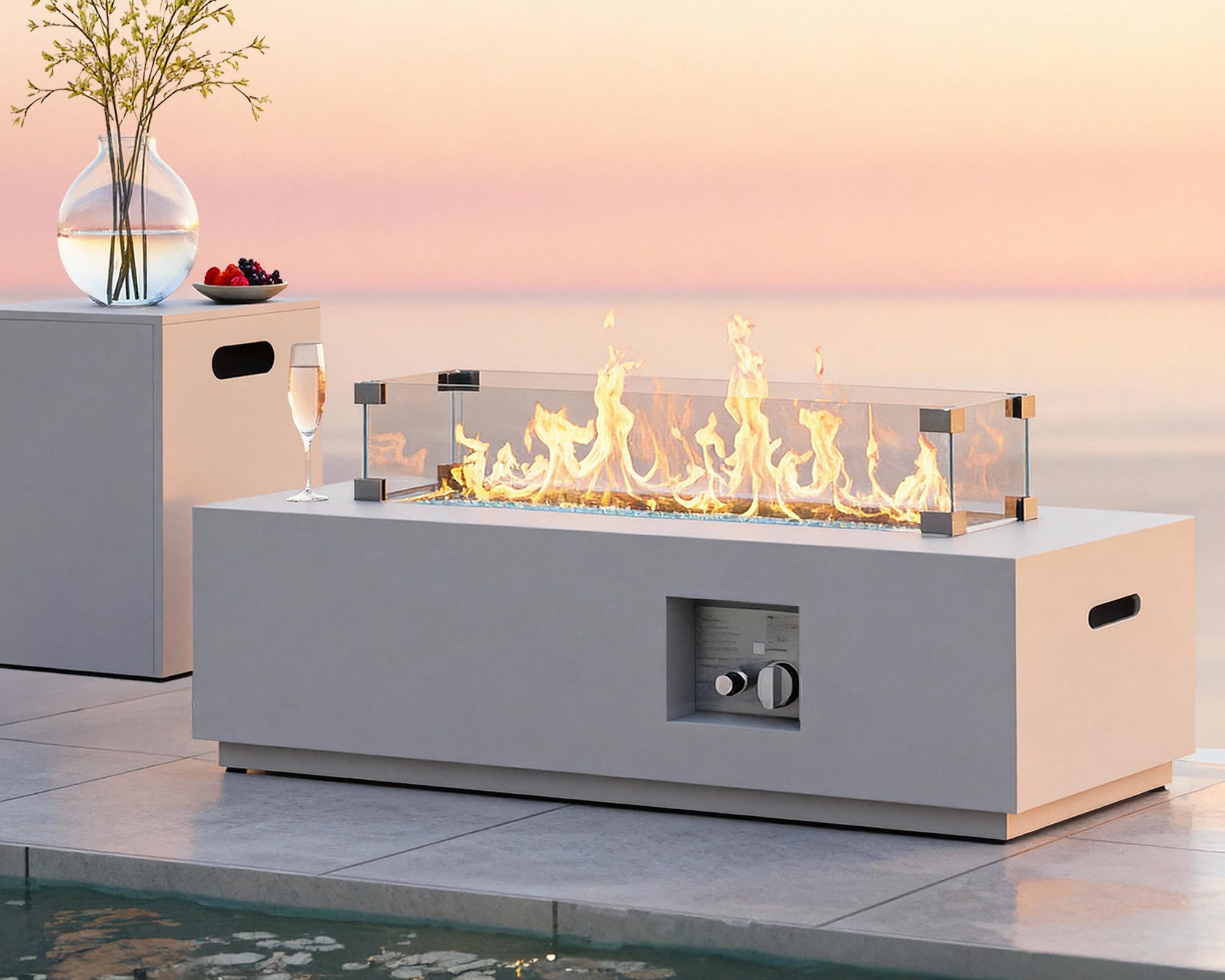 RADIATA 42" Rectangle Propane Fire Pit Table, Outdoor Natural Gas Firepit