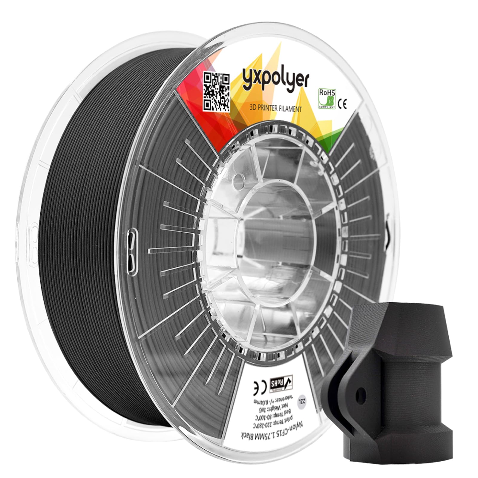 YXPOLYER Carbon Fiber Nylon Filament 3D Printer Filament PA6-CF Filament 1.75mm 1kg with PC Spool, PA6 CF 3D Printing Filament