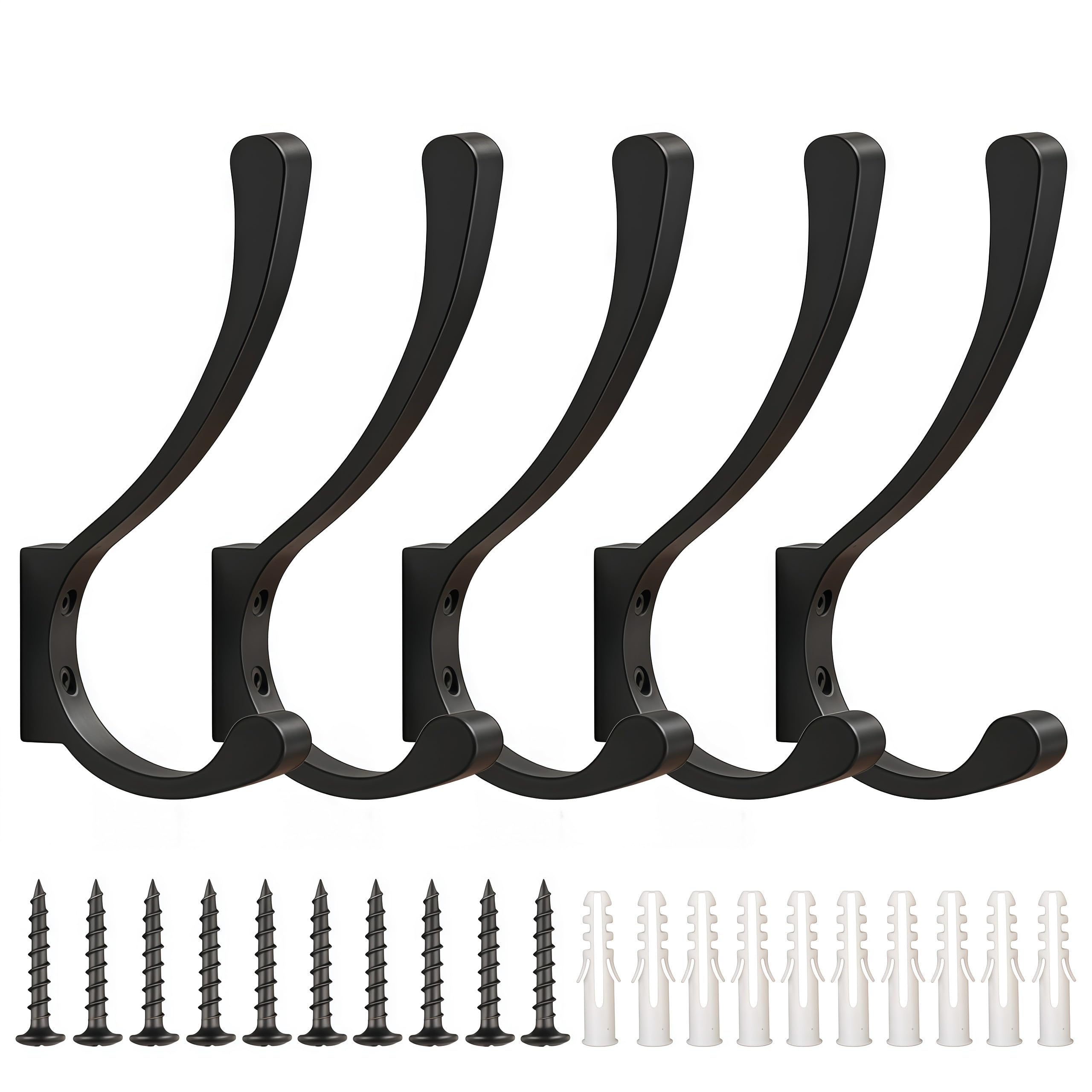 Gerhnanery 5 Stück Groß Garderobenhaken, Schwarz Kleiderhaken Wand Moderne Wandhaken Zum Schrauben, Garderobe Haken Wand für Jacken, Mäntel, Handtaschen Küche, Haushalt & Wohnen