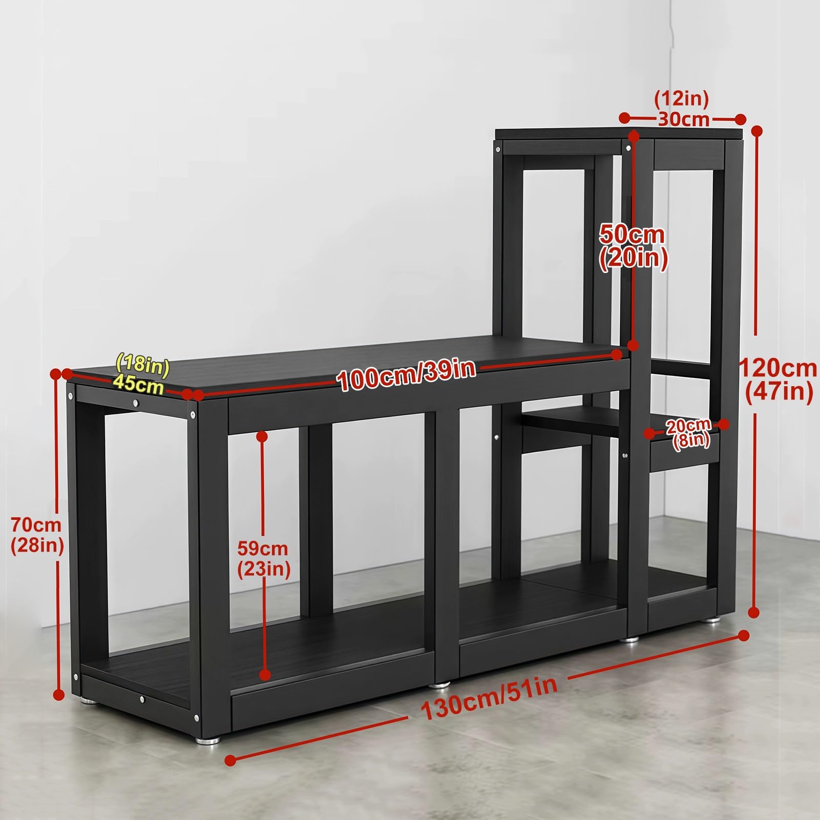 Półka na Terrarium, Stojak na Akwarium dla Gadów, Stojak na Akwarium Hodowlane, 2-Poziomowe Półki Magazynowe(White,130x45x120cm/51x18x47in)