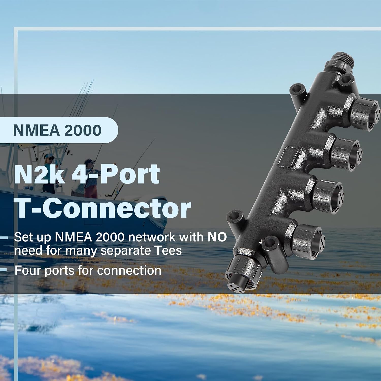 NMEA 2000 N2K Connecteur multiport en T à 4 ports 5 broches IP67 étanche pour réseau Backbone Compatible avec Garmin Lowrance Simrad B&G Navico pour écrans capteurs composants