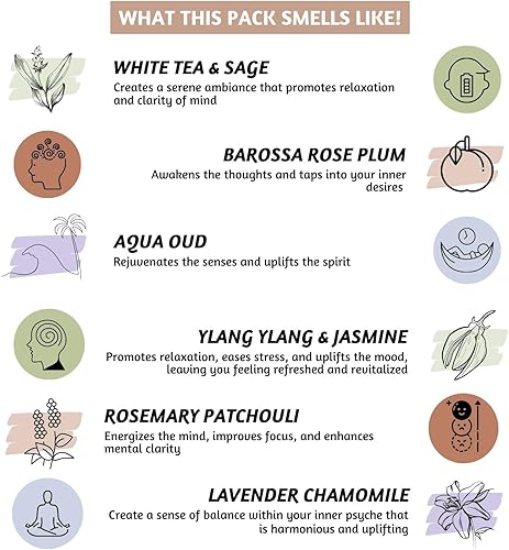 Miniatura 5 de Folkulture Conos de incienso perfumados Juego de 6 fragancias (120 conos) con soporte para conos de incienso para relajación Romero jazmín,