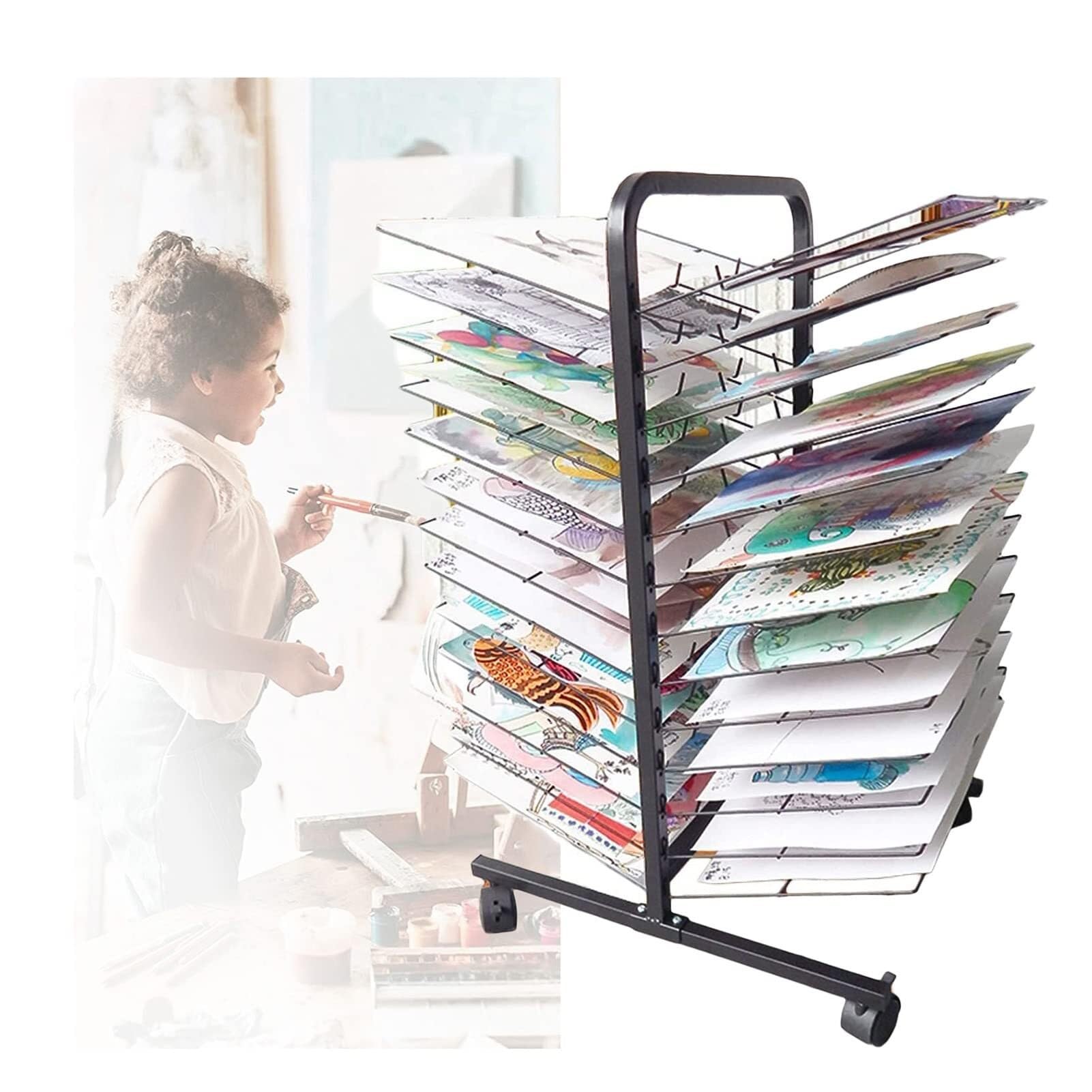 Aioneer Art Drying Rack A2 With 26 Floors, 4K Oil Painting Board & Watercolor Storage Rack, Space-Saving Shelf For Kindergarten & Studio Use