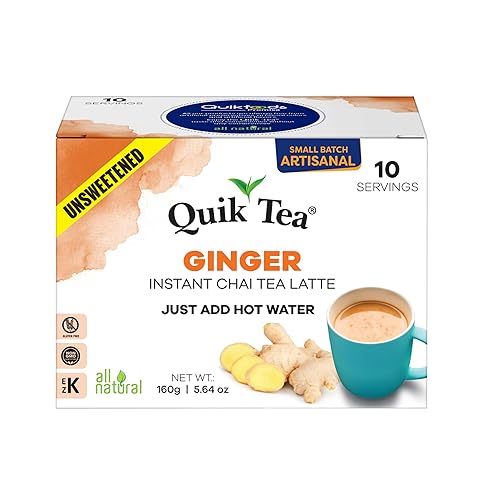 QuikTea Ginger - Té latte chai sin azúcar, 10 unidades, sabor a jengibre atrevido, sin conservantes, sin azúcar añadido, solo tienes que añadir agua