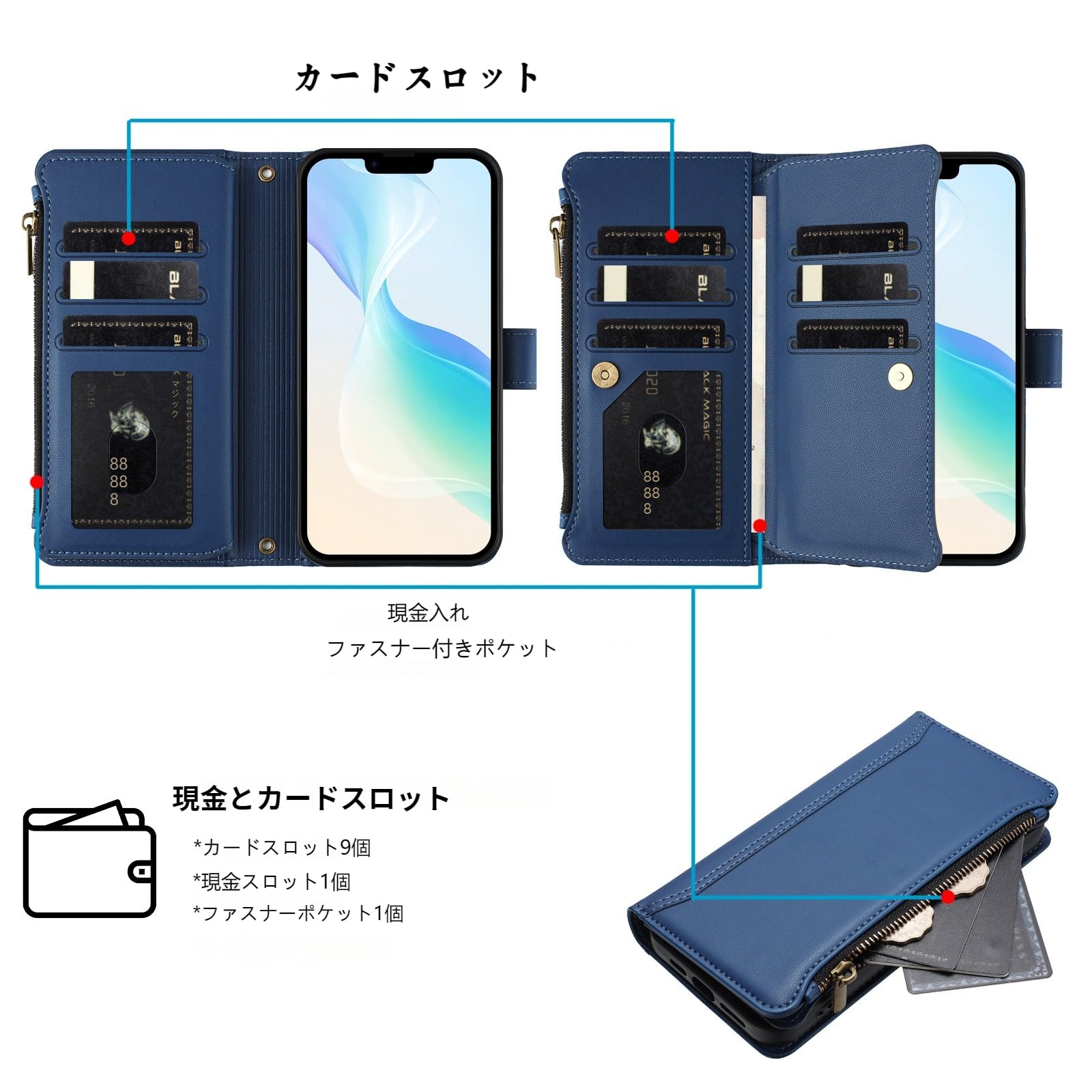 Amazon.co.jp: OPPO Reno 9A 財布ケース【9枚収納+現金ポケット】多