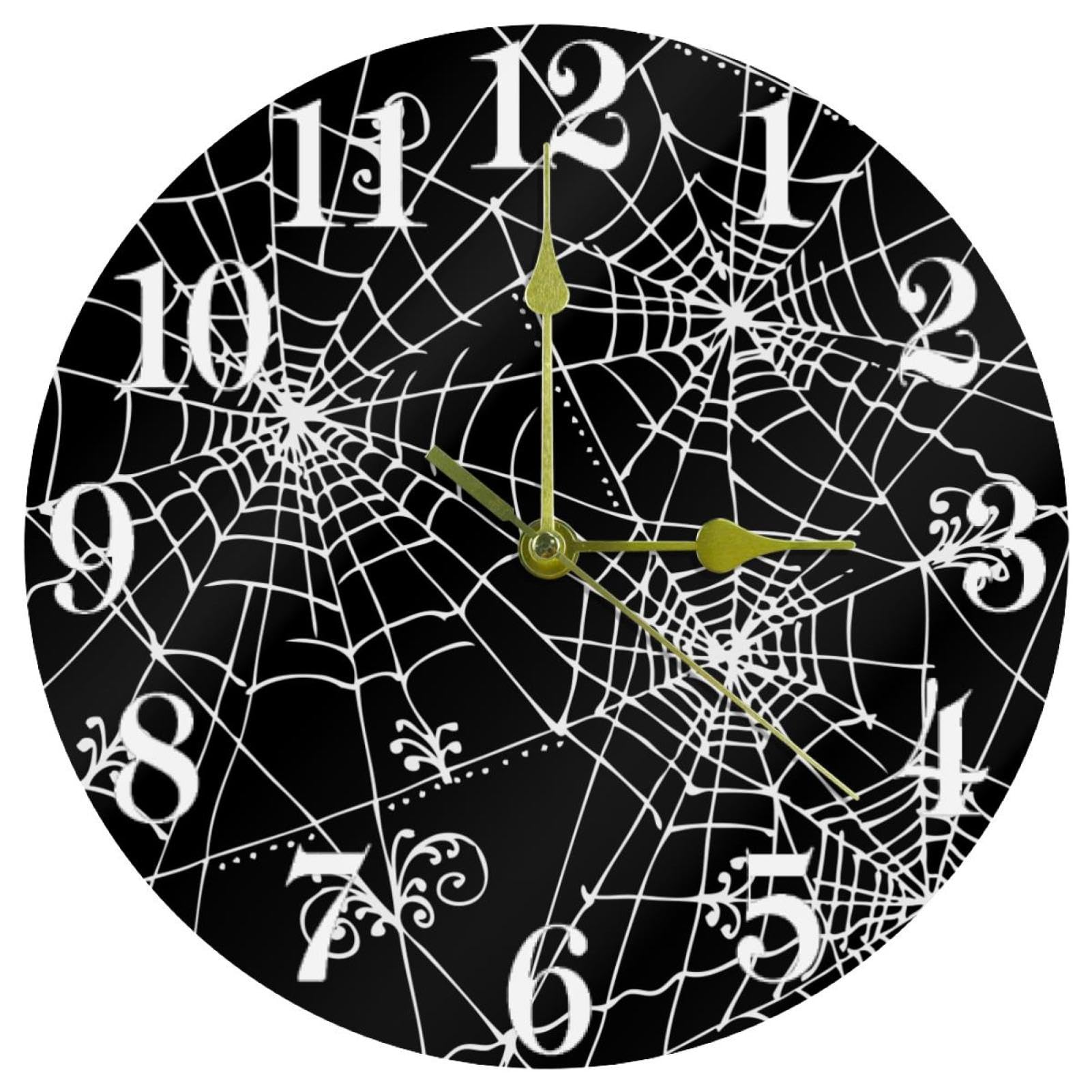 Horloge d'Halloween silencieuse en toile d'araignée pour décorer la cuisine et le bureau