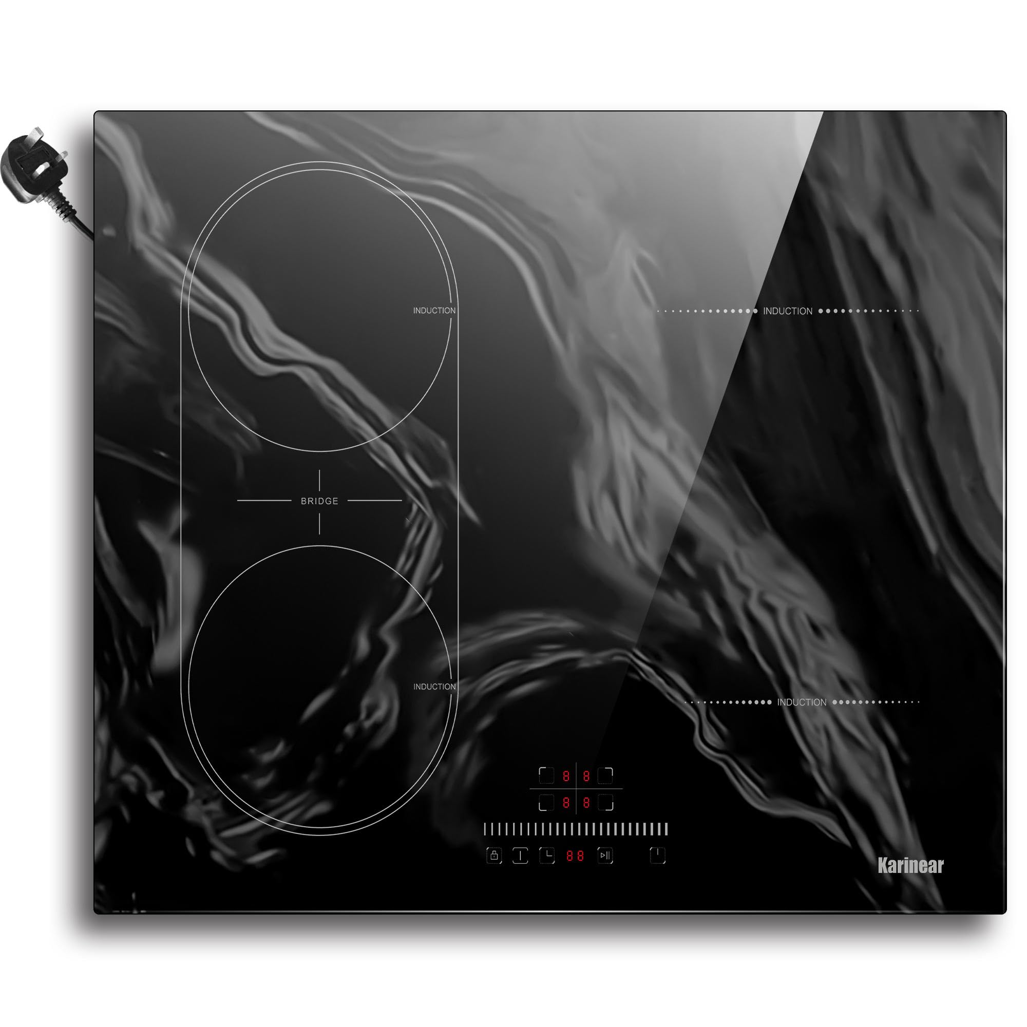 Plug in Induction Hob, Karinear 4 Zones Electric Hob 60cm with Flexible Zone, Bulit-in with Plug, 2800W Power Slide to Control, Up to 99 Min Timer and Safe Lock