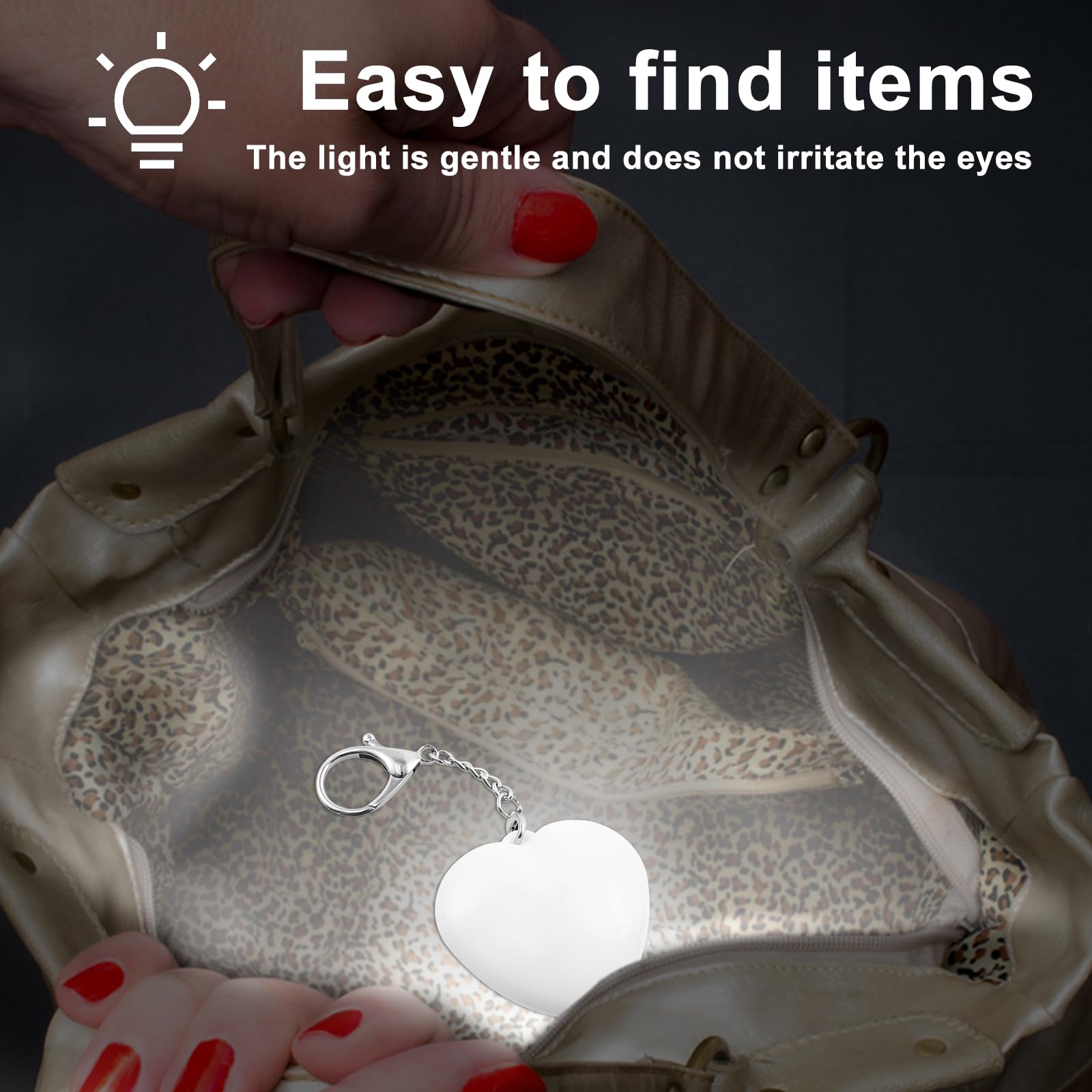 2 Pcs Purse Glow Heart Light - Automatic Sensor Purses Lamp Portable Touch Activated Handbag Night Light Heart — view 3