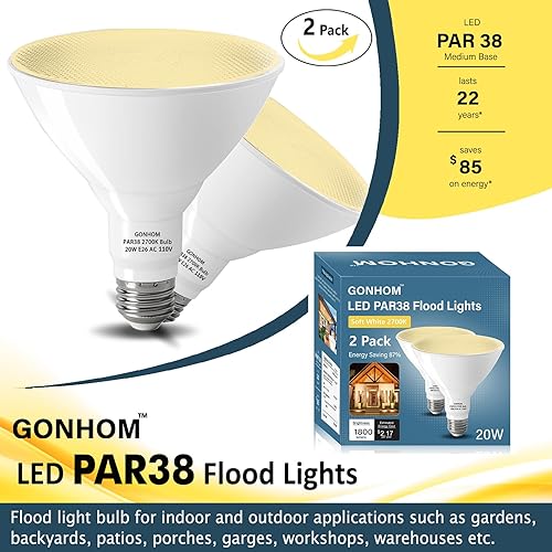 Miniatura 4 de Par38 - Bombillas LED de inundación para exteriores, paquete de 6 unidades, regulables, blanco suave, 2700 K, 20 W, reemplazo de hasta 200 W, 1800