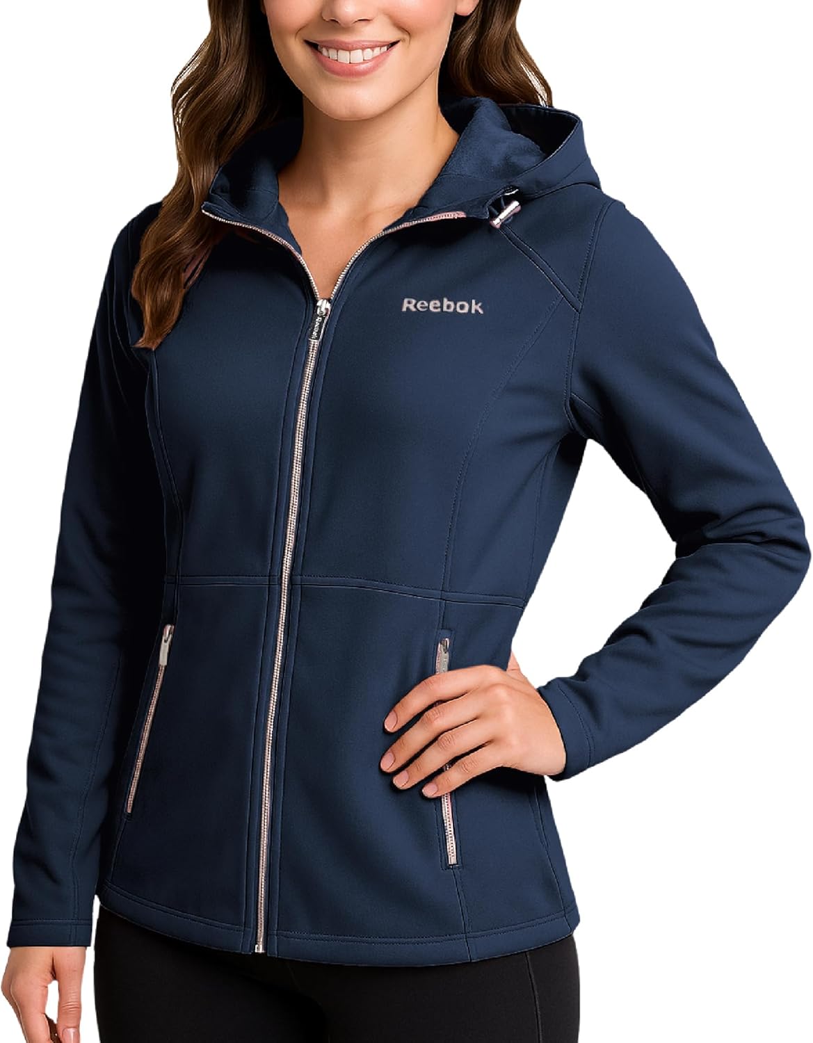 Reebok Womens Softshell Jacket - Super Soft Woven Wind Resistant Womens Fleece Jacket for Golf Running Gym Workout Hiking