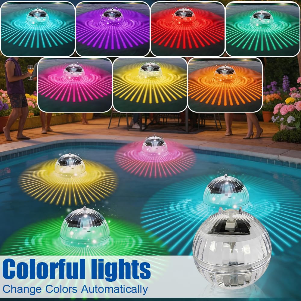 4 Piezas Luz Solar Piscina, Luces para Piscina, LED Luces Flotantes Piscina, RGB Multicolor Luces Solares Piscina,Luz para Piscina, Luz Solar Piscina Flotante para Piscina, Estanque, Fuente