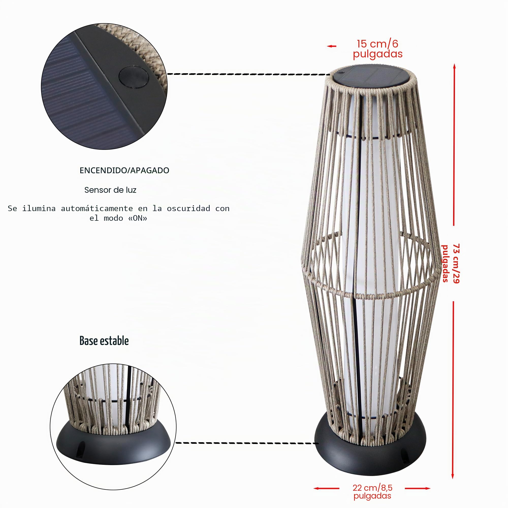 TRIROCKS 2 en 1 Lámpara Solar de Ratán LED para Exteriores – IP44 Resistente al Agua, Lámpara Solar, Lámpara de Jardín Alimentada por Energía Solar/Lámpara Solar para Exteriores para Terraza, Balcón
