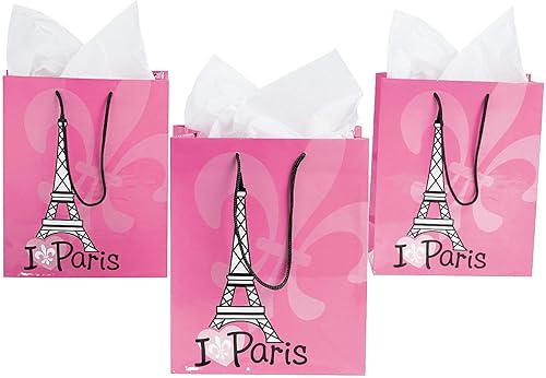 Fun Express Bolsa de regalo de París (juego de 12) para suministros de fiesta de cumpleaños