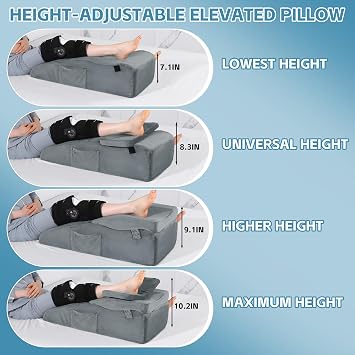 ROYALAY Adjustable Leg Elevation Pillows for After Surgery, Leg Wedge Pillow After Knee Replacement Post Surgery with Machine Washable Cover, Height Adjustable Knee Wedges