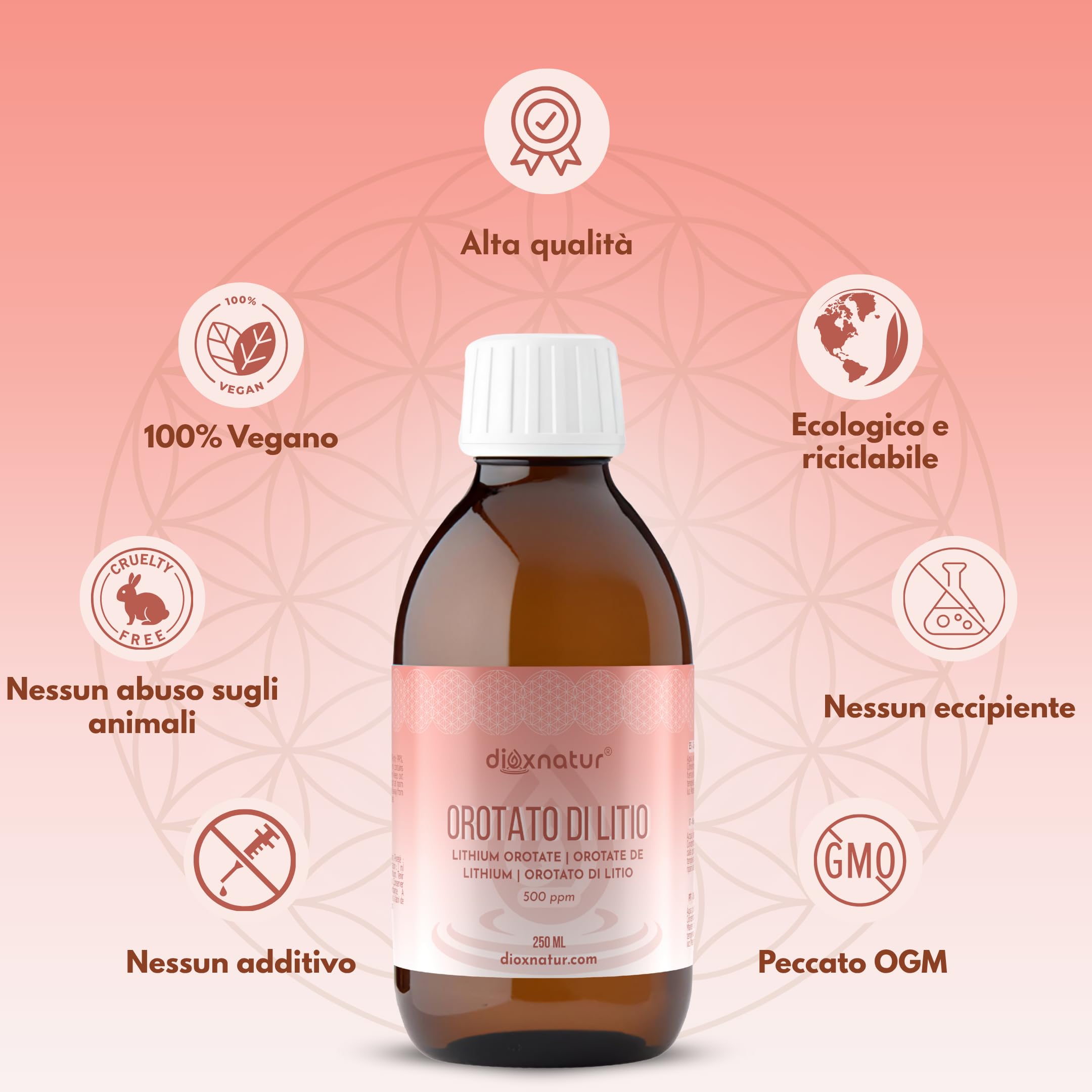 Orotato di litio liquido 250 ml - 0,5 mg/ml - 500 ppm - Purezza 99% - Pipetta inclusa