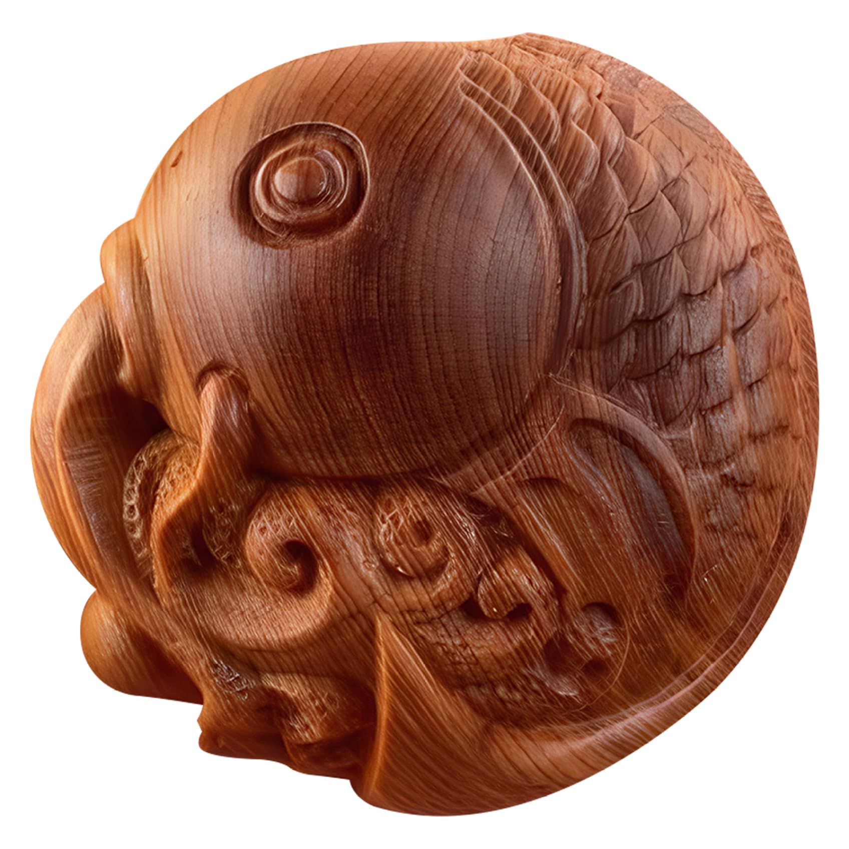 Striegro Wooden Fish Figurine, Hand Carved Small Koi Fish Statue for Home Desk Decor, Handmade Wood Sculpture with Hole for Cord..