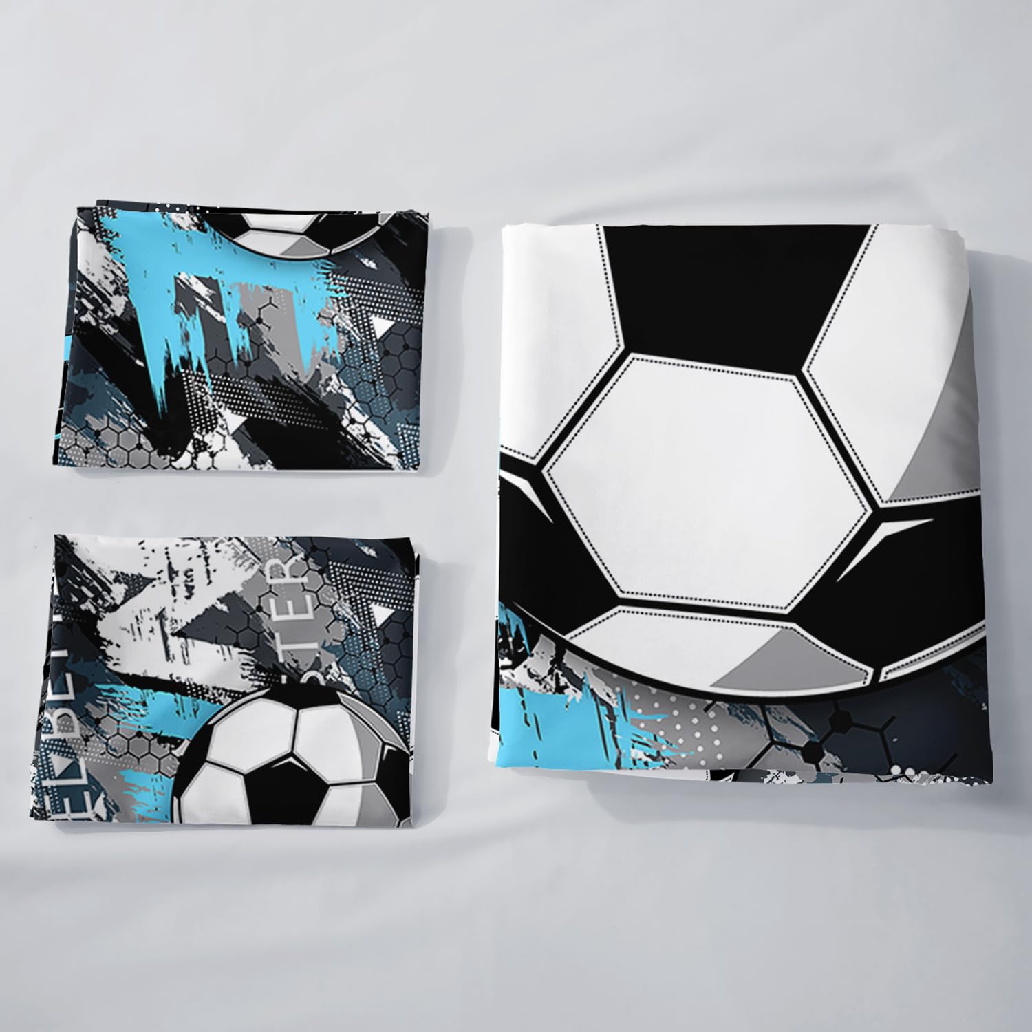 HOSIMA Fußball-Bettwäsche-Set Bettbezug mit 2 Kissenbezügen Graffiti-Cartoon-Fußball-Druck
