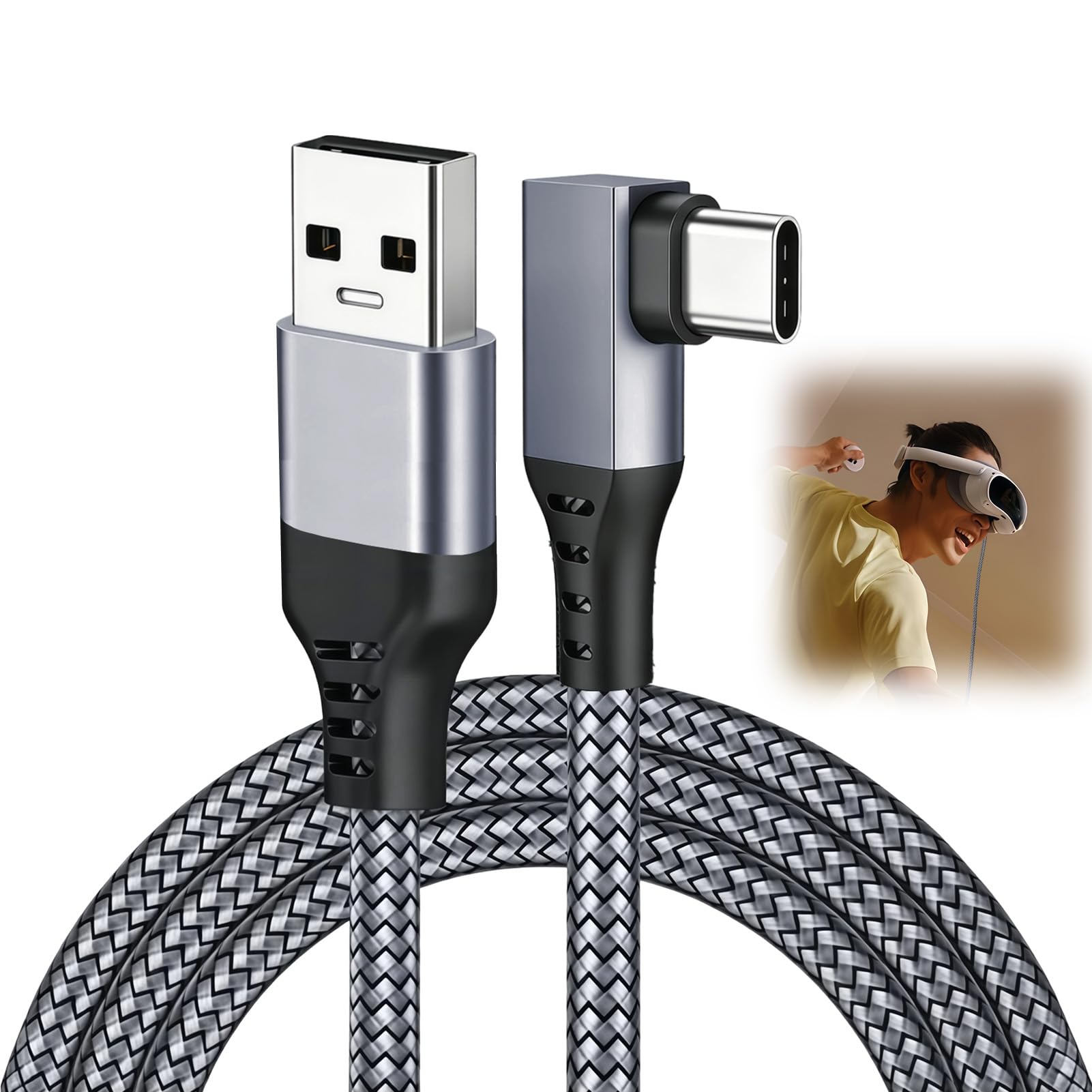 Cable Link de 3 Metros para Oculus/Meta/Quest 3S/3/2/1/Pico 4 Pro, Cable Link USB 3.1 a USB C, 5Gbps Transferencia de Datos de Alta Velocidad,Carga Rápida 60W 3A,Compatible con PC Steam VR Accesorios