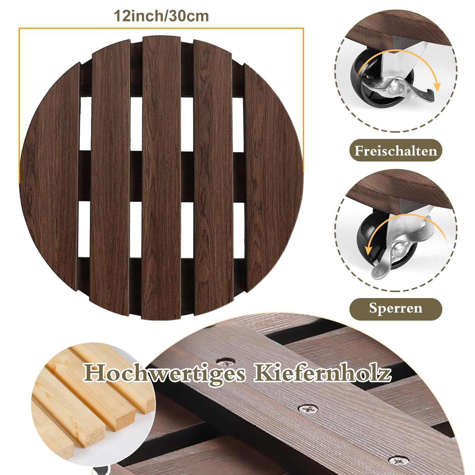 HOHY Chariot pour plantes d'extérieur résistant aux intempéries 2 x 30 cm avec roues pivotantes 360°