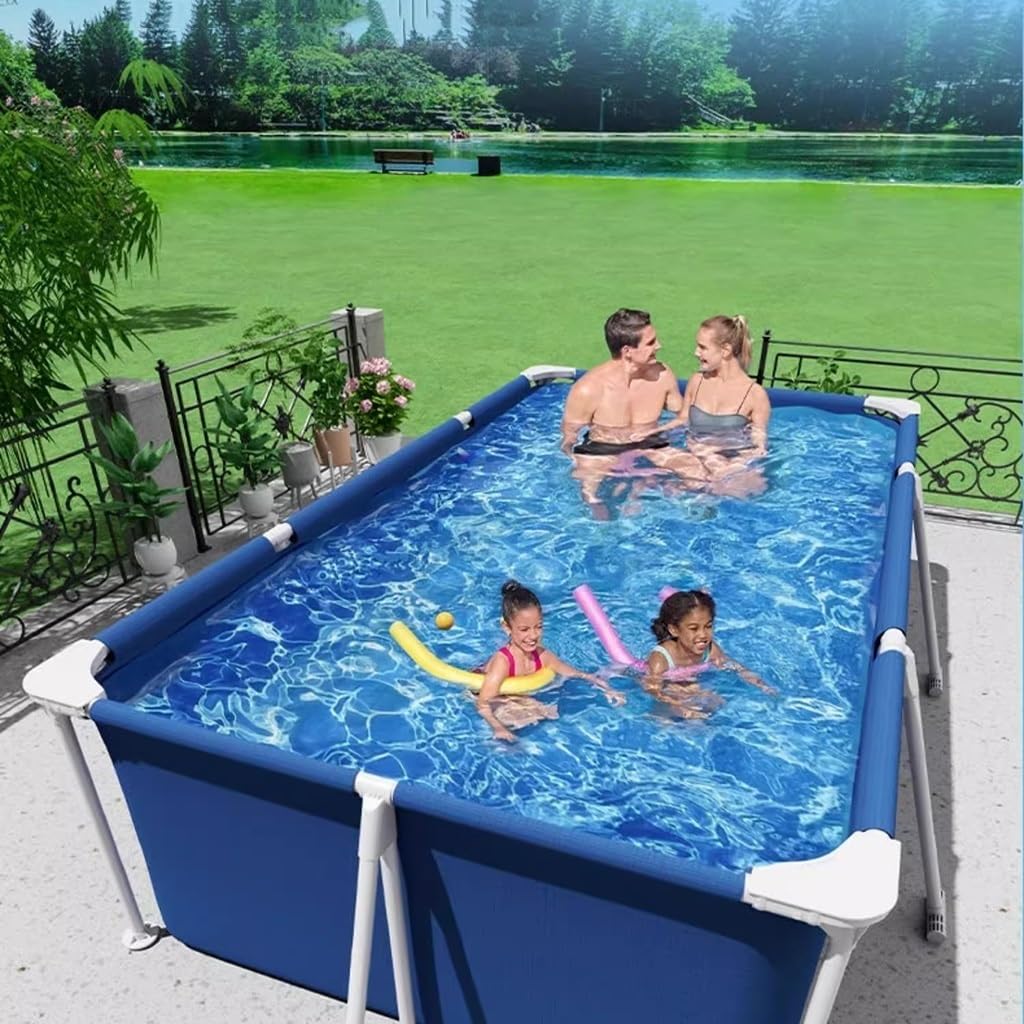 Piscinas De Marco Piscina Rectangular De Metal 120/150/180cm Piscina Plegable con Estructura for Patio Interior Y Exterior Fácil De Montar(150 * 105 * 45cm)