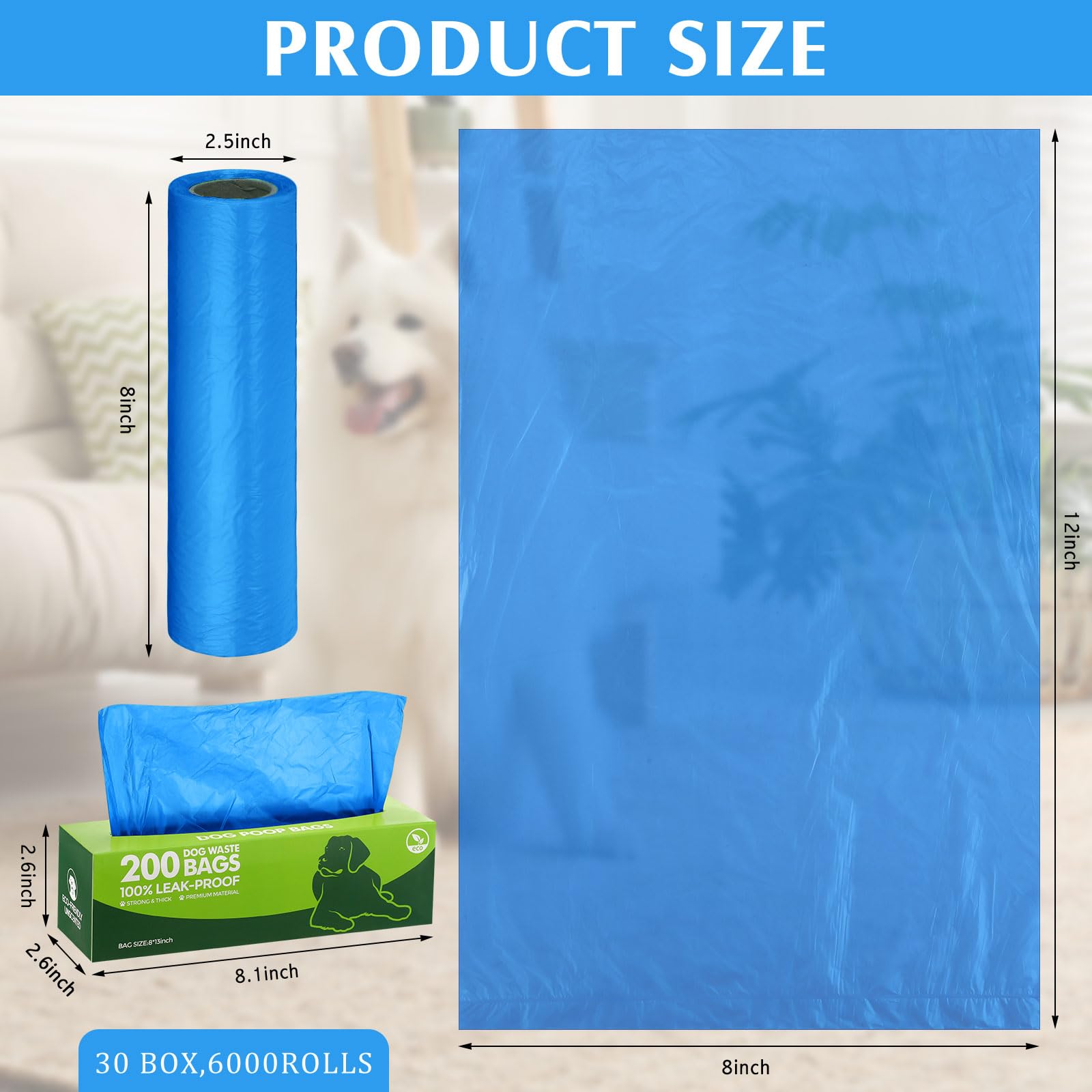 Harloon 6000 bolsas de basura para excrementos de perro, 30 rollos de 12 x 8 pulgadas, extra gruesas, fuertes, a prueba de fugas, bolsas desechables a granel universales para cachorros, al aire libre,